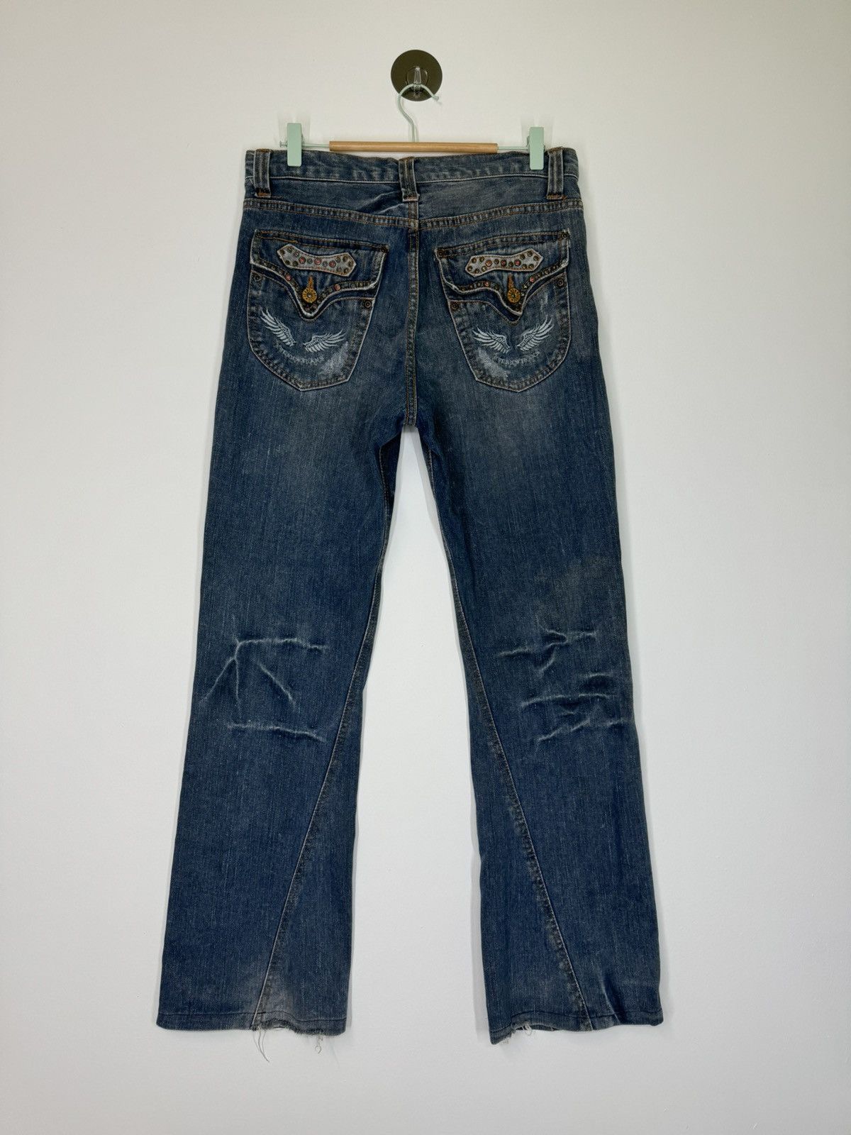 If Six Was Nine FLARE TWIST LEG NYLAUS THUNDER⚡️DISTRESSED JEANS Size US 32 / EU 48 - 2 Thumbnail