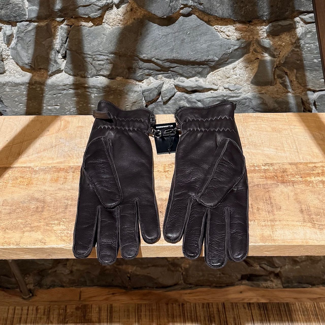 Dsquared2 Dsquared2 Rabbit Fur Lined Logo Brown Leather Gloves Size ONE SIZE - 6 Thumbnail