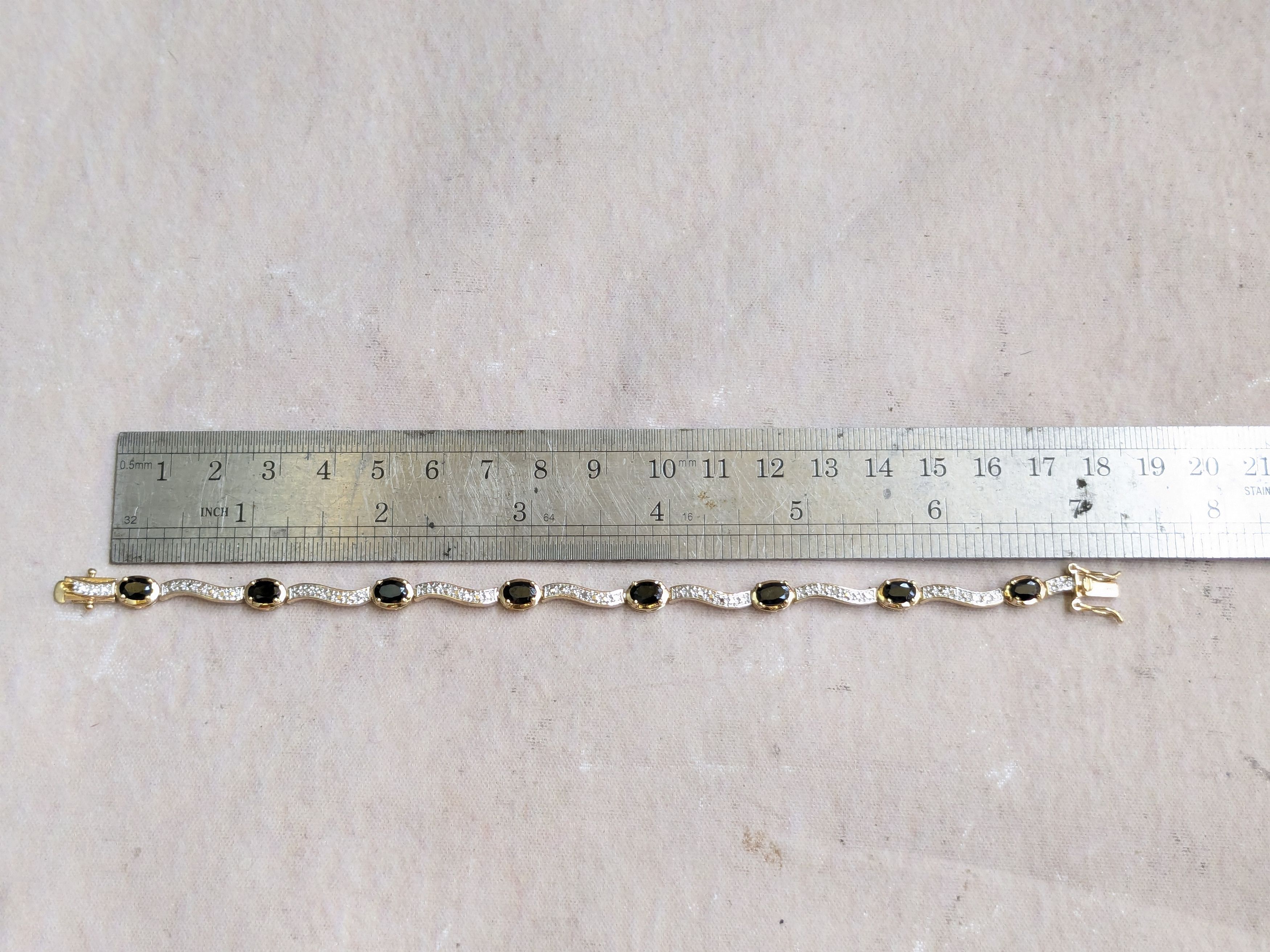 Sterling Silver Sterling Silver Tennis Bracelet Blue Gold Plated 7.25" Oval Size ONE SIZE - 13 Thumbnail