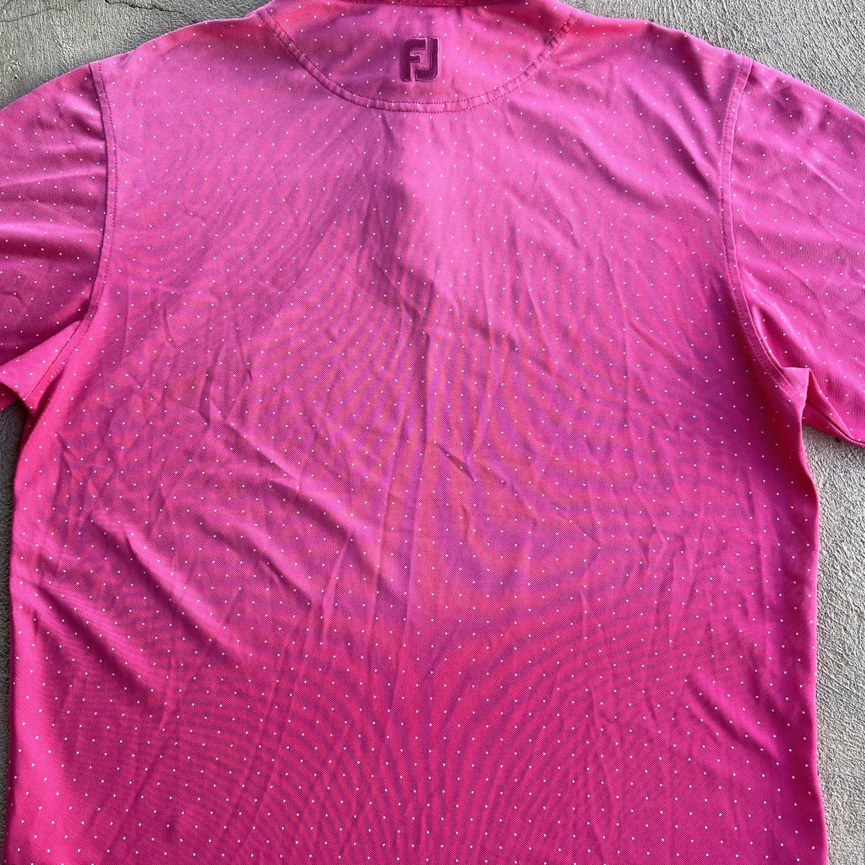 Footjoy Footjoy Polo Shirt Mens Medium Short Sleeve Polo Performance Golf Worn Pink Polka Dot Breathable Lightweight Polyester Spandex Polyester Blend Shirt Size US M / EU 48-50 / 2 - 6 Thumbnail