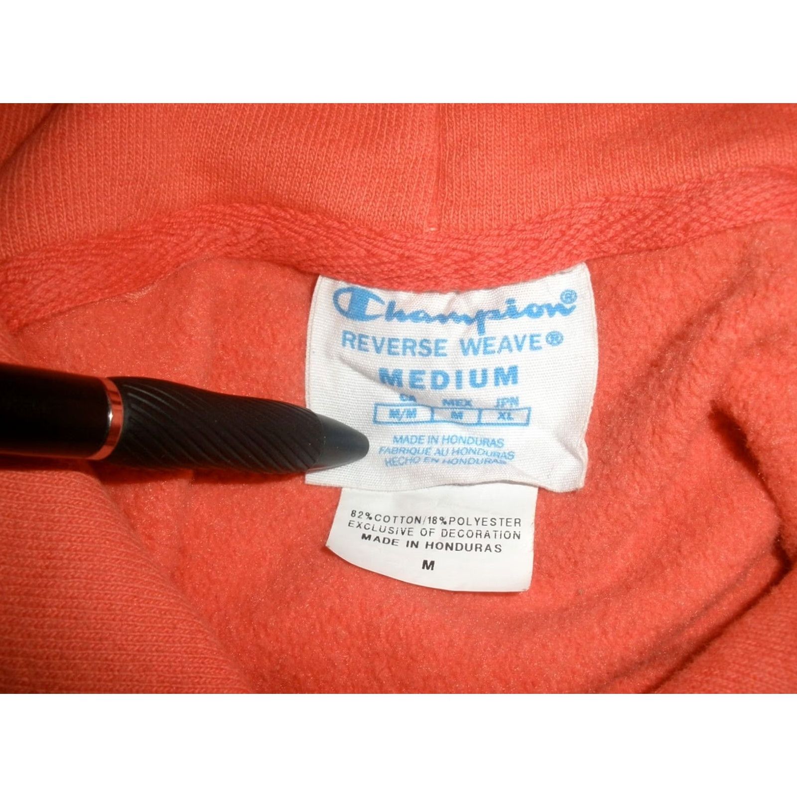 Champion VINTAGE Champion Reverse Weave Hooded Pullover Sweatshirt Mens M Coral Logo Embroidered Size US M / EU 48-50 / 2 - 4 Thumbnail