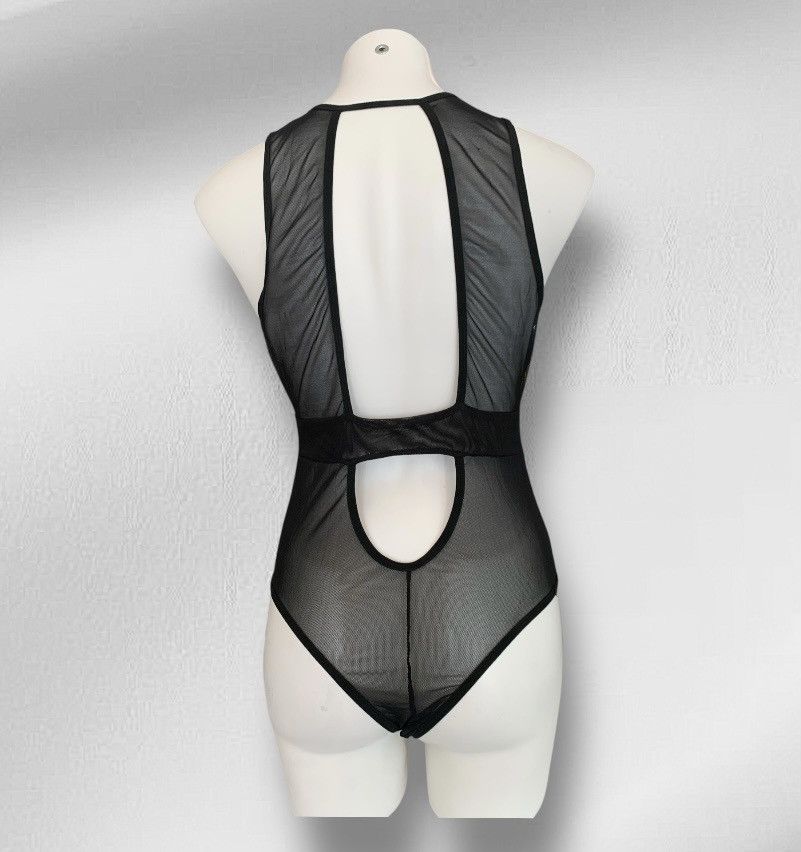 Designer NWT Black Mesh One Piece Bodysuit Lingerie Embroidered Lace Size M / US 6-8 / IT 42-44 - 7 Thumbnail