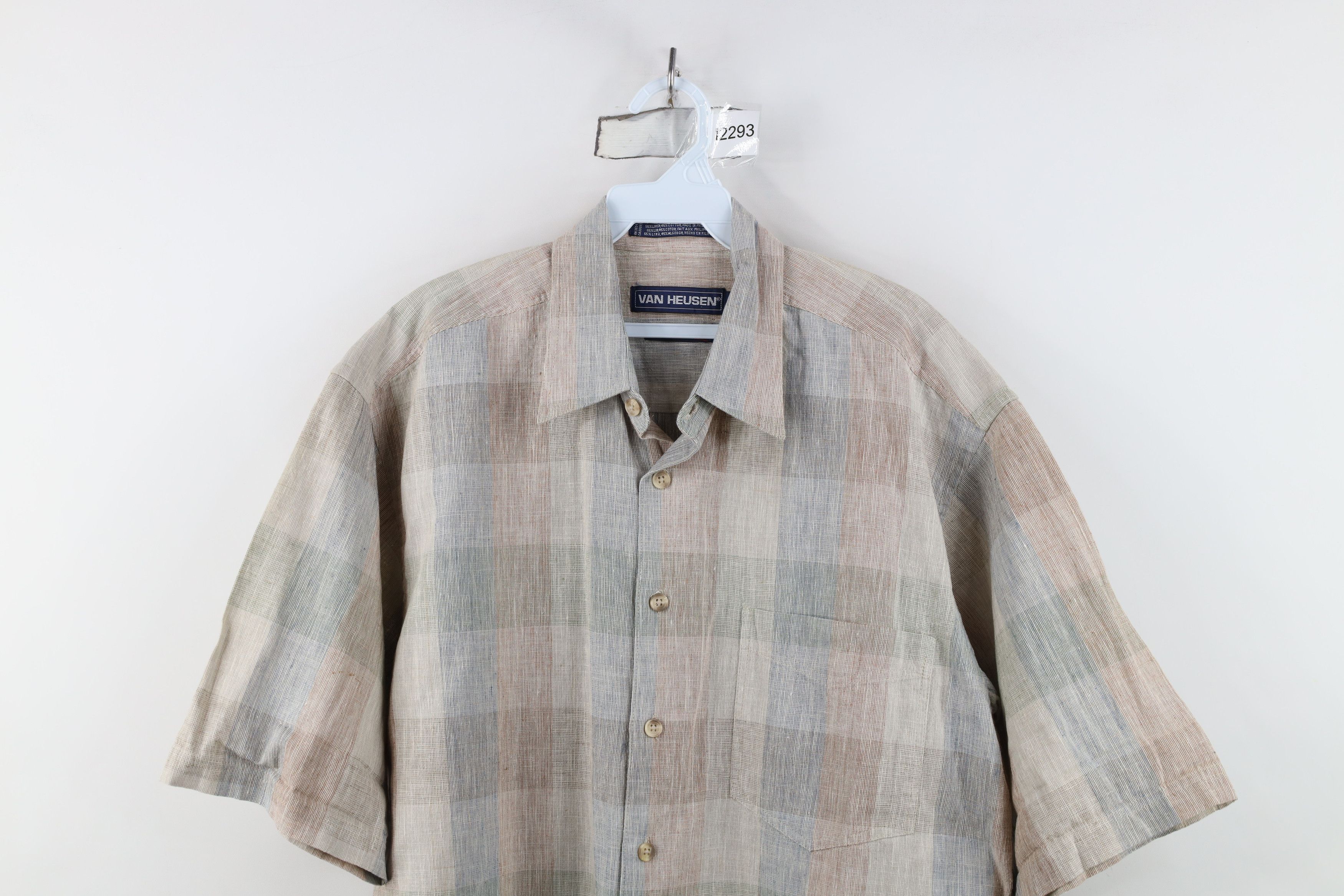 Vintage Vintage 90s Streetwear Checkered Linen Baggy Button Shirt Size US M / EU 48-50 / 2 - 2 Thumbnail