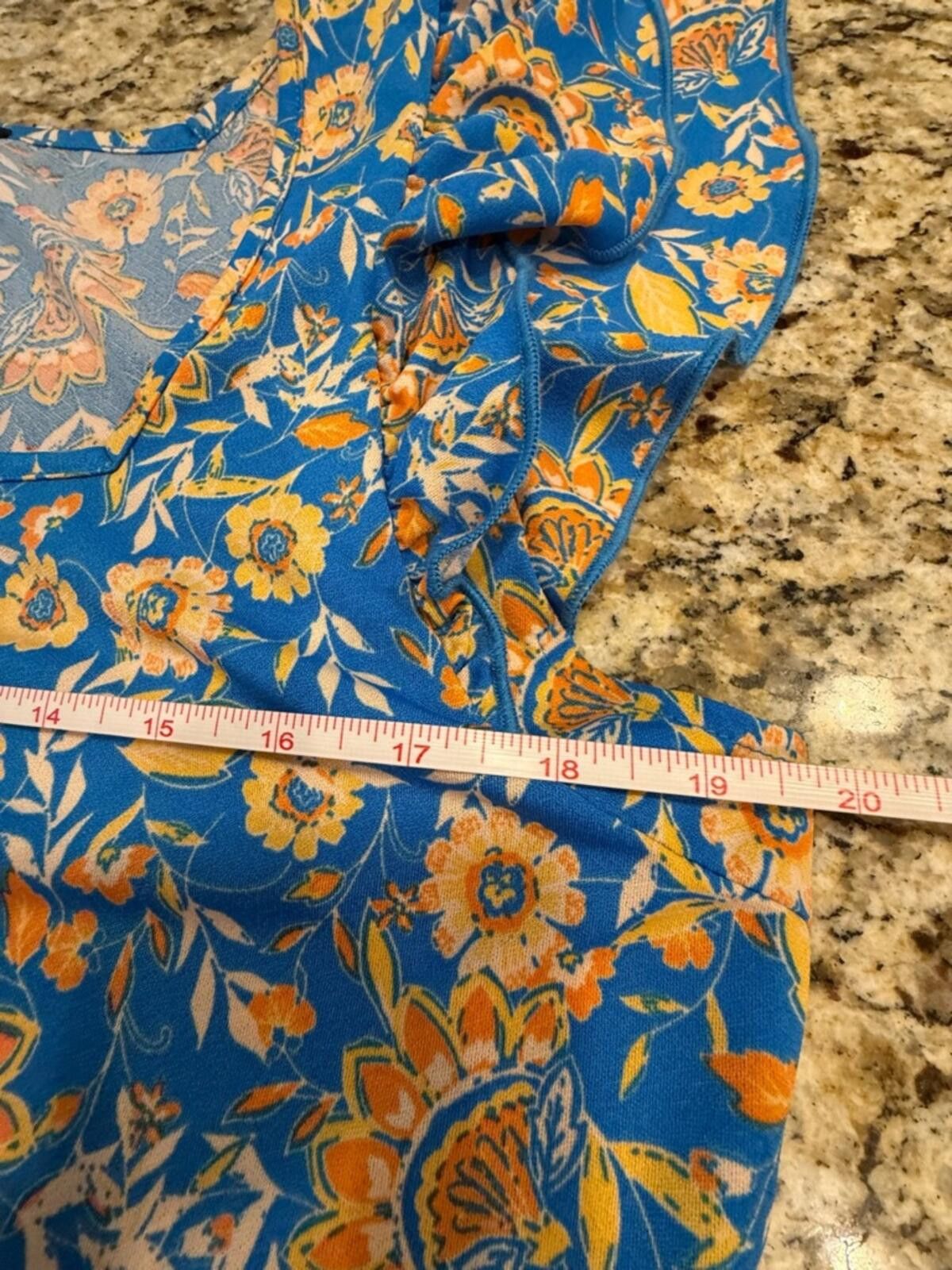 L'Eclaireur Eclair blue & yellow floral top short ruffled sleeves SZ LG Size L / US 10 / IT 46 - 9 Thumbnail