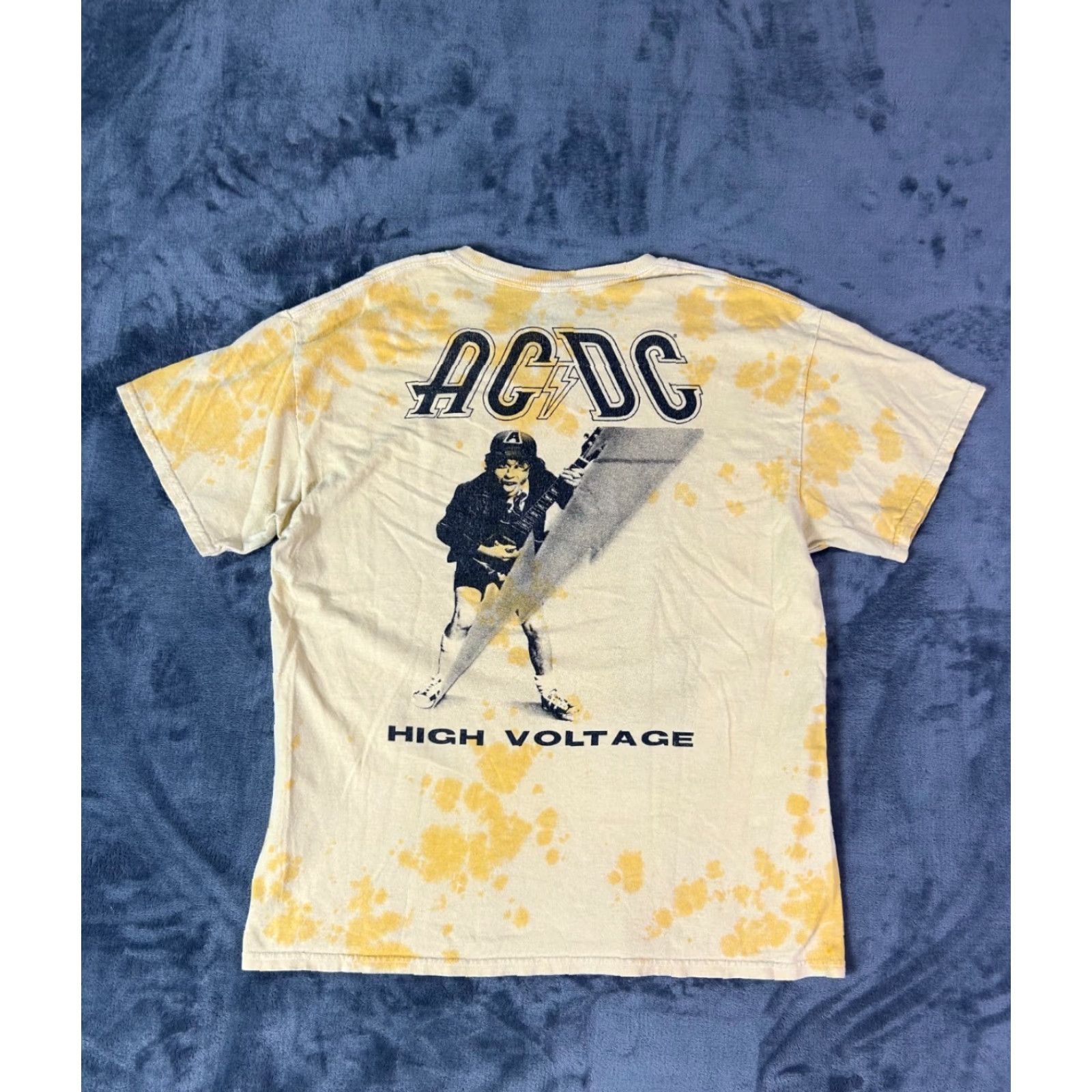 Vintage AC/DC High Voltage Tie Dye Band T-Shirt Men’s L Yellow Bleach Graphic Rock Tee Size US L / EU 52-54 / 3 - 2 Thumbnail