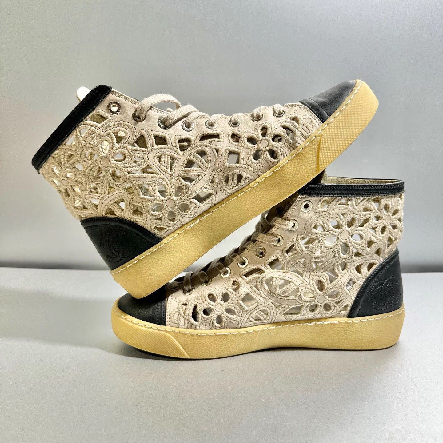 Chanel Chanel Fabric Cut-out High-Top Sneakers - Size 38 Size US 7 / IT 37 - 4 Thumbnail
