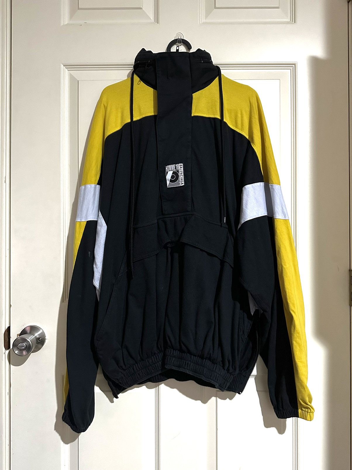 image of Balenciaga Half Zip Highneck Hoodie in Yellow, Men's (Size Small)