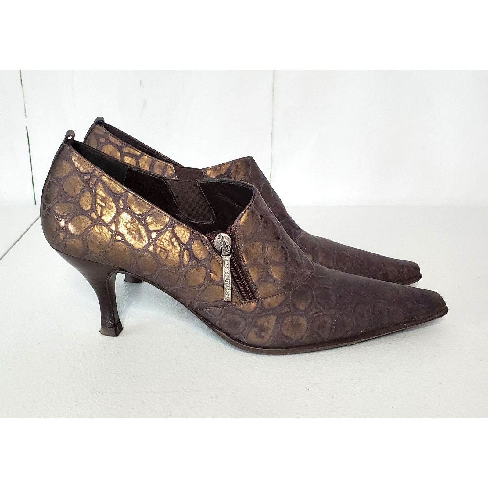 Donald Pliner Donald J Pliner Lexi Crocodile Embossed Leather Zip Booties Size US 7.5 / IT 37.5 - 2 Thumbnail