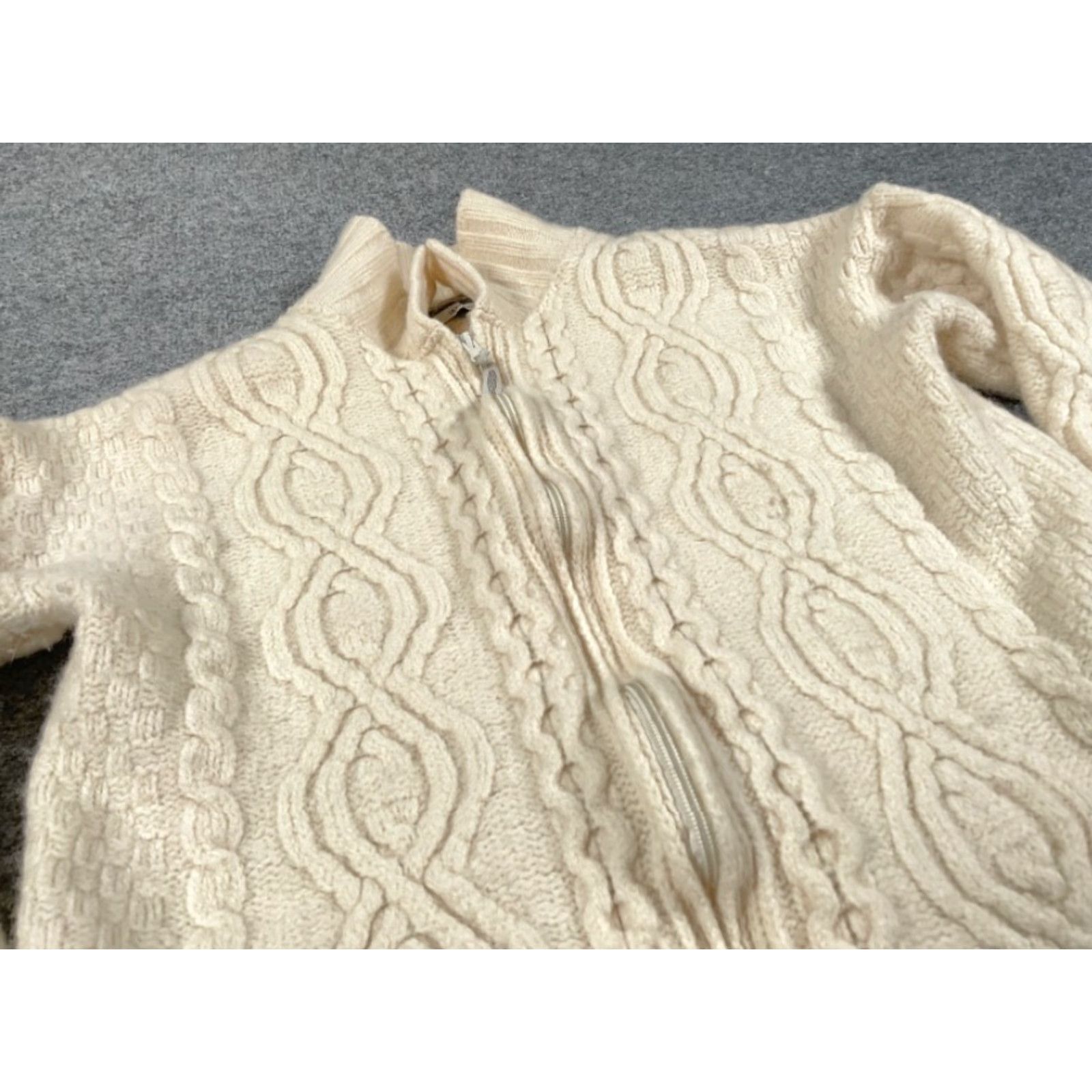 Vintage Aran Crafts Cable Knit High Neck Zip Sweater Women's Small Ivory Wool w/ flaw Size S / US 4 / IT 40 - 8 Thumbnail