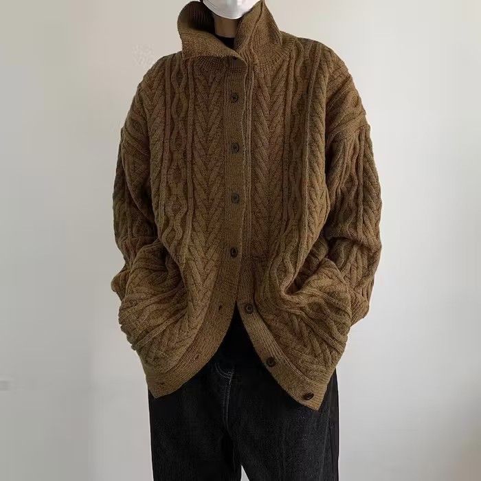 Turtleneck Cable Knit Cardigan Sweater