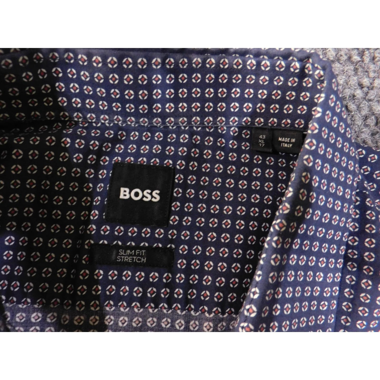 Vintage BOSS Shirt Mens XL Navy Blue Slim Fit Stretch Made in Italy Dress Button Down Size 46R - 7 Thumbnail