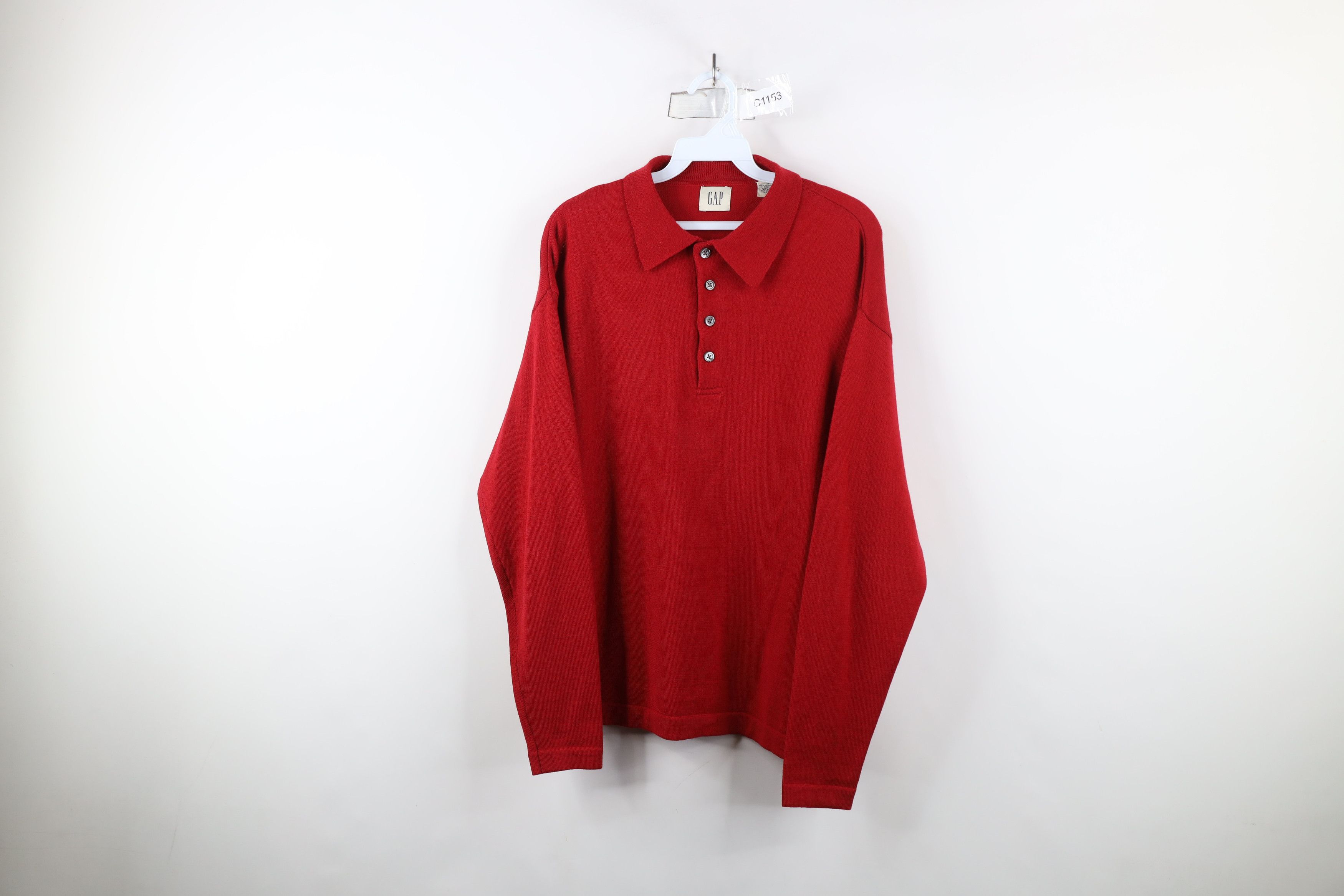 Gap Vintage 90s Gap Merino Wool Knit Collared Polo Sweater Red Size US S / EU 44-46 / 1 - 1 Thumbnail