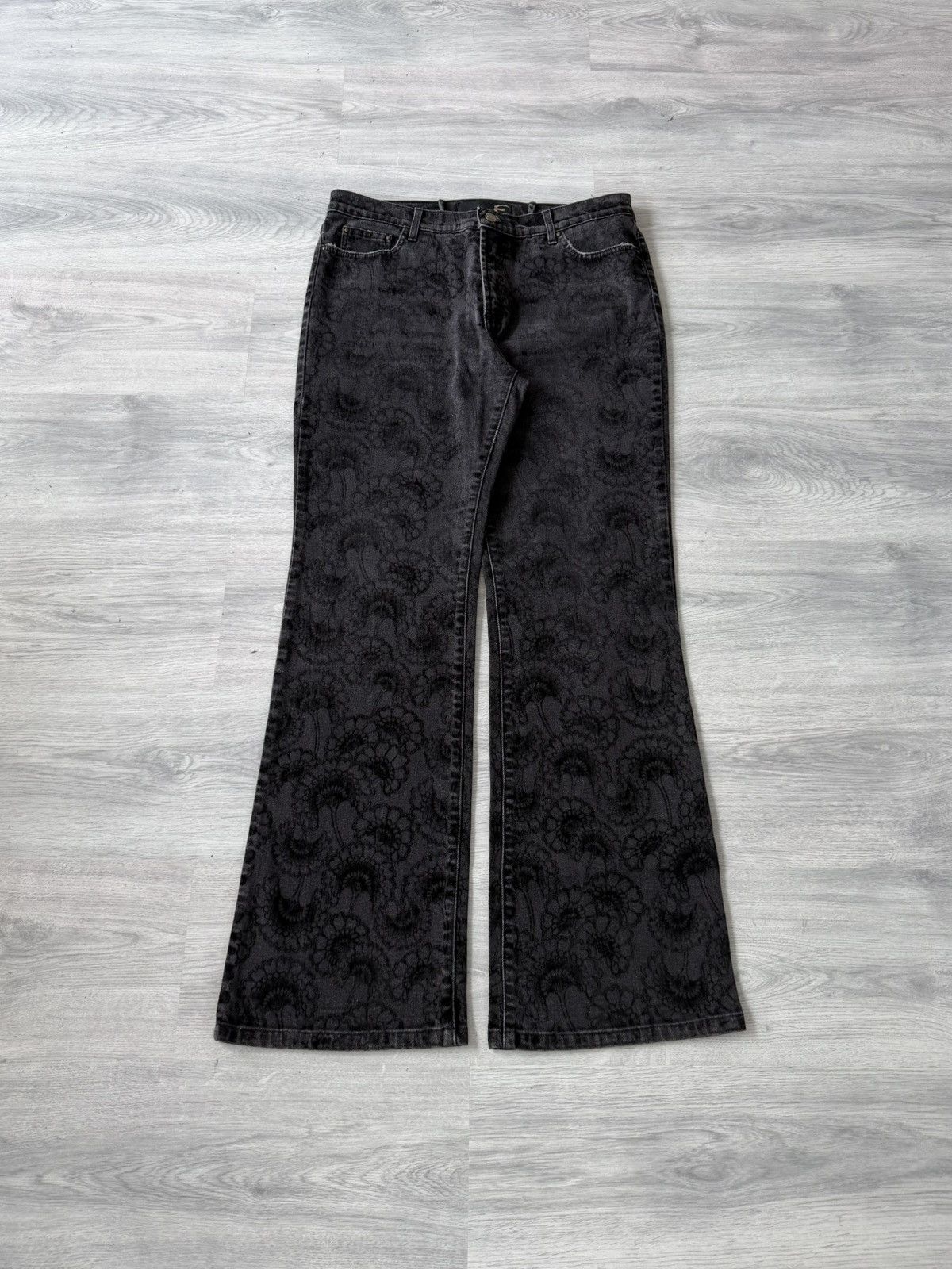 Roberto Cavalli Roberto Cavalli 2000s Black Flared Floral Printed Denim Jean Size US 33 - 1 Thumbnail