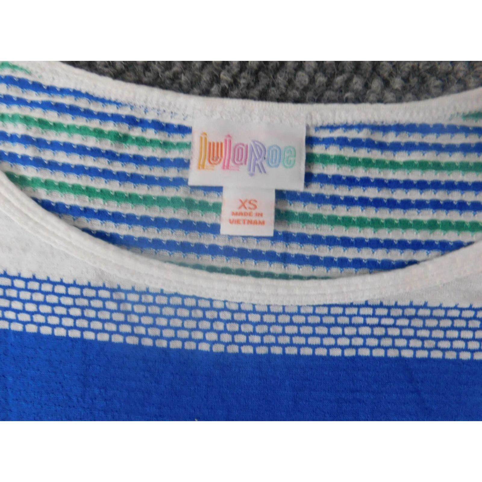 Vintage LuLaRoe Womens Shirt XS gray blue stripe pullover knit cotton pocket casual short sleeve tie? Size XS / US 0-2 / IT 36-38 - 4 Thumbnail