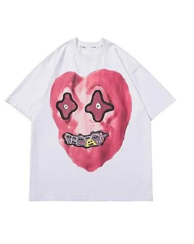 image of Harajuku Funny Heart Ghost T Shirt in White, Men's (Size Medium)