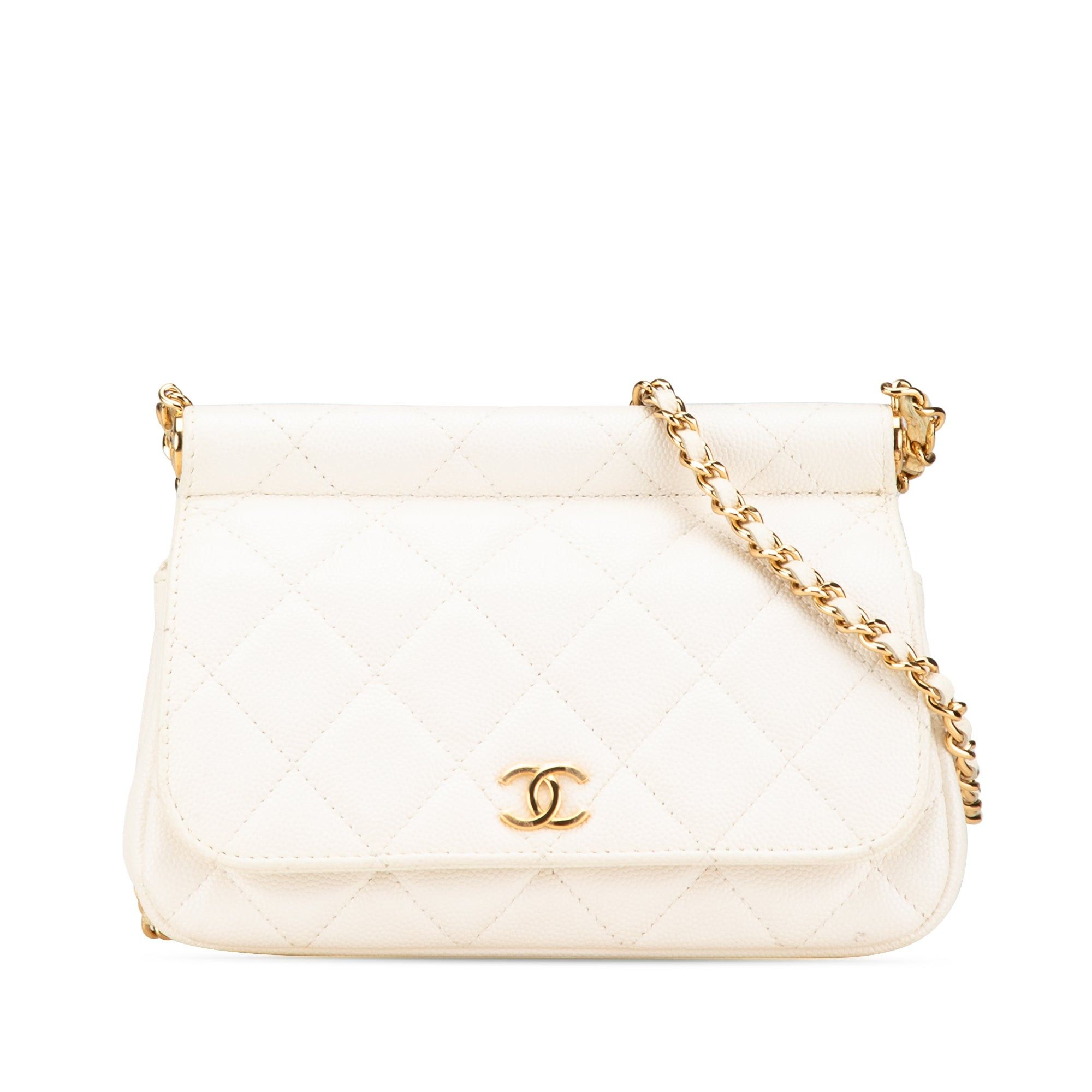 Chanel Chanel Quilted Caviar Frame Flap Clutch with Chain White Size ONE SIZE - 1 Thumbnail