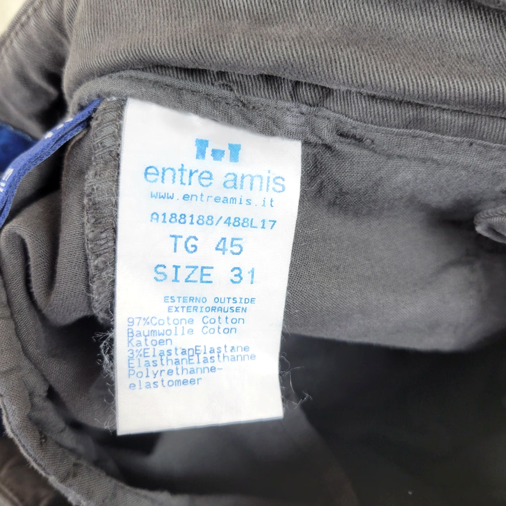 Vintage Entre Amis Men's Pants Slim Straight Chino 31x28 Gray Stretch Twill Cotton Trousers Vintage No Size US 31 - 3 Thumbnail