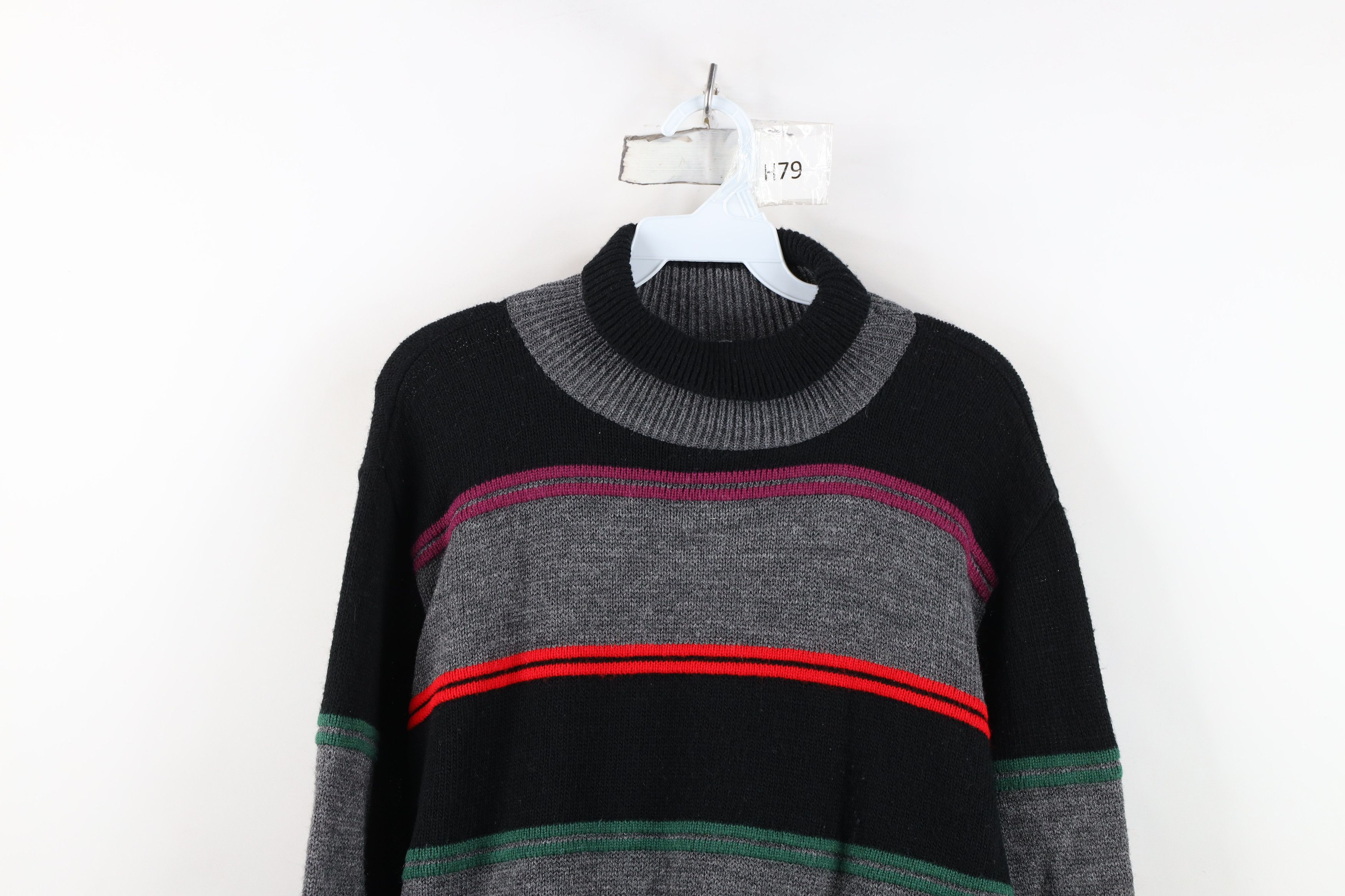 Vintage Vintage 90s Streetwear Block Knit Turtleneck Sweater USA Size L / US 10 / IT 46 - 2 Thumbnail
