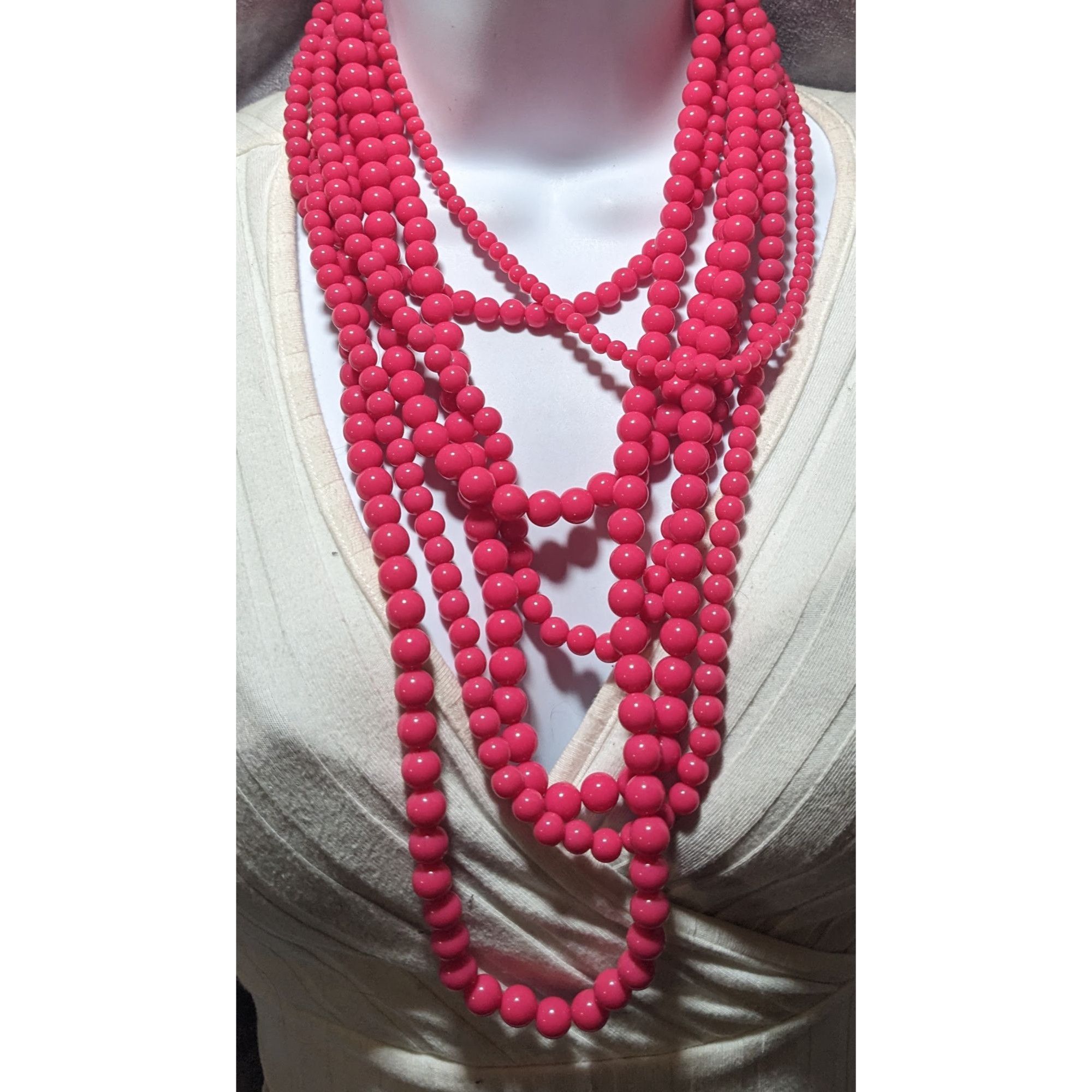 Other Multi-Strand Pink Beaded Necklace With Gold Clasp Size ONE SIZE - 2 Thumbnail