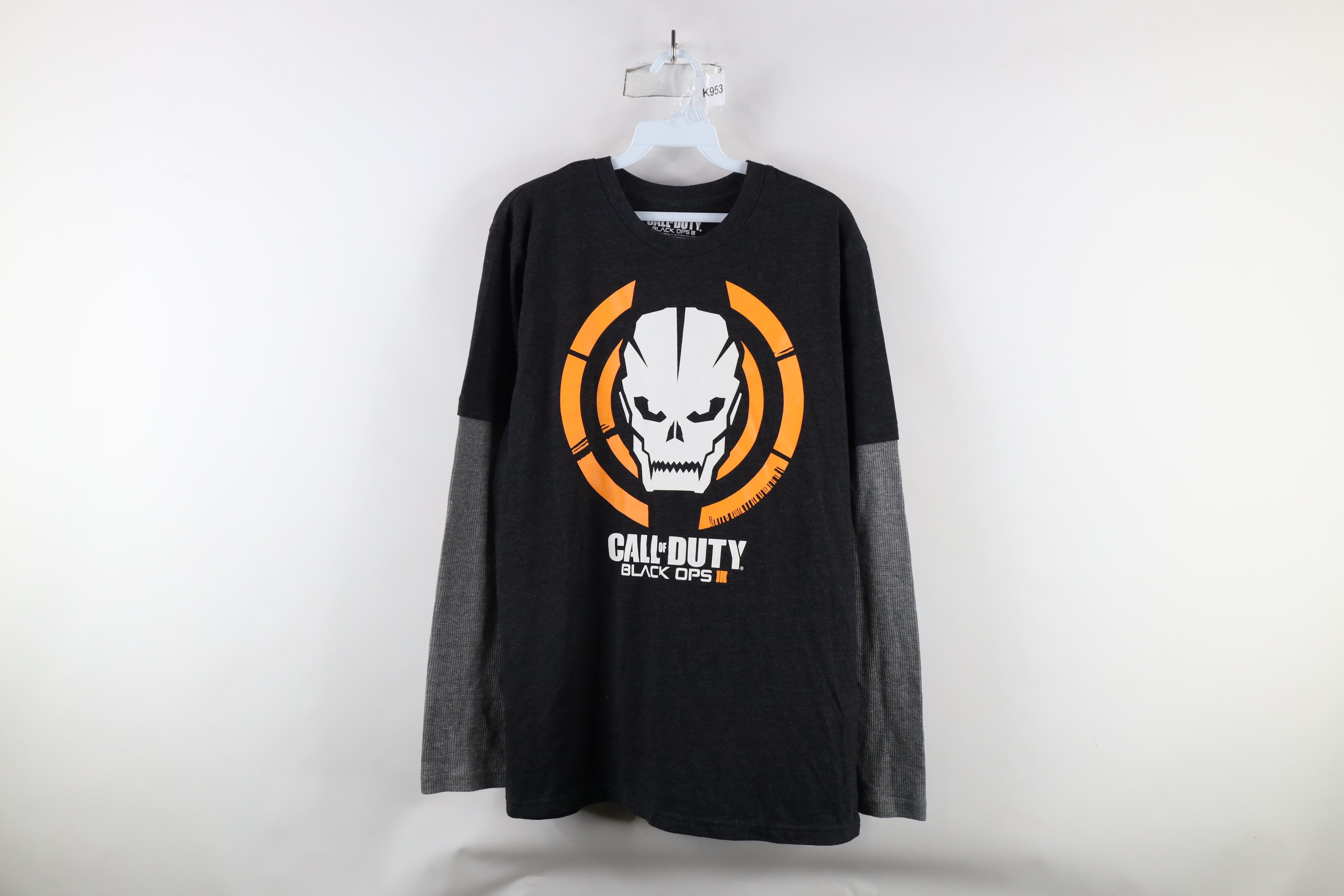 Y2K Waffle Knit Call of Duty Black OPS III T-Shirt Gray, image size:3500x2333