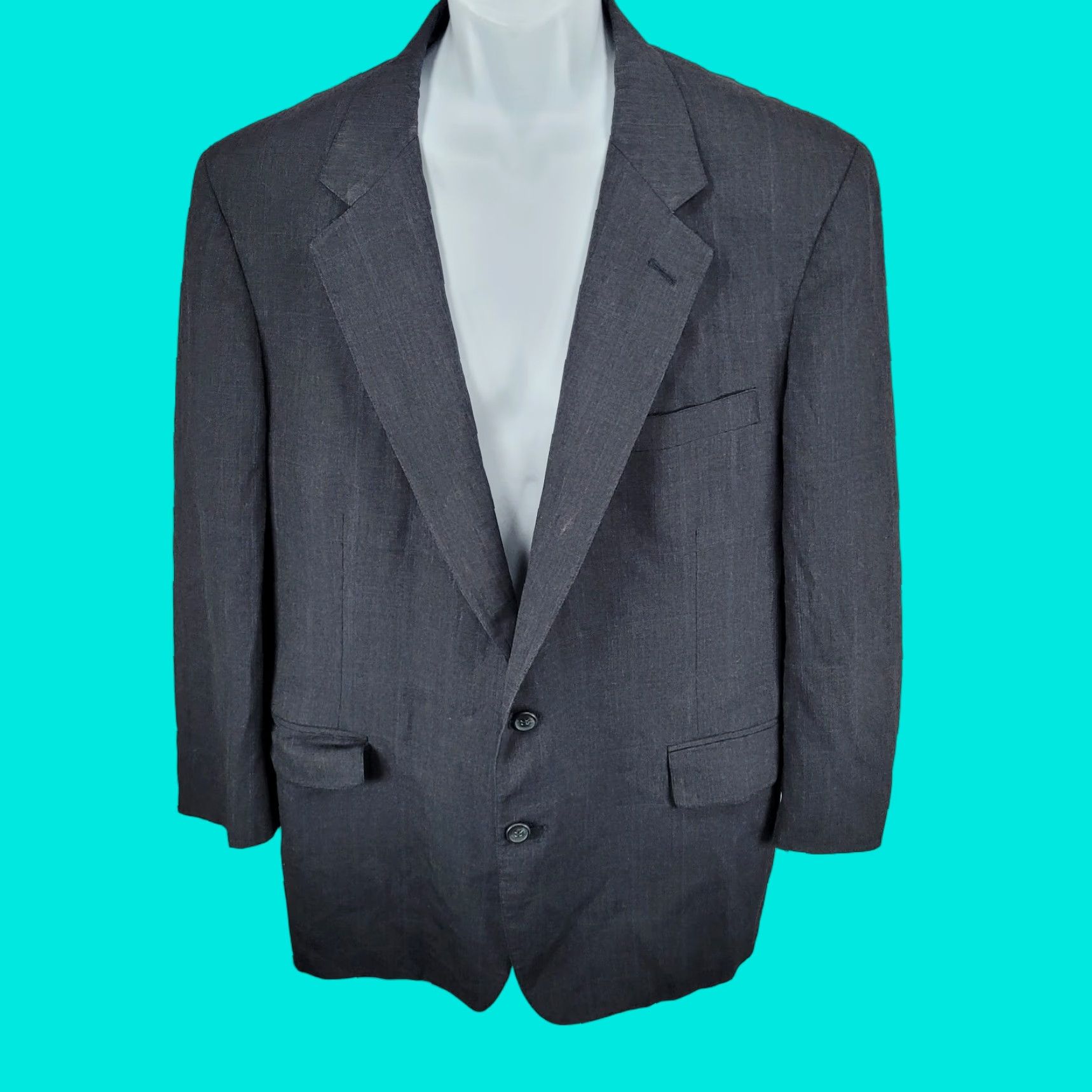 Vintage VINTAGE Cricketeer Grey Windowpane 2 Button Vented Notch Blazer Sport Coat USA 48 Size 48R - 1 Thumbnail