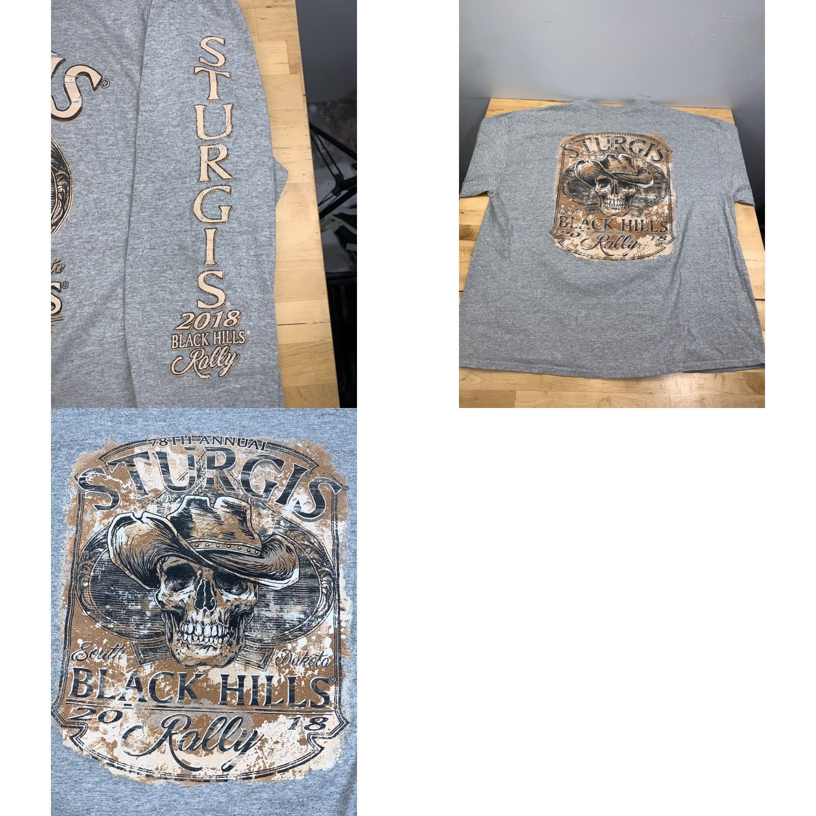 Gildan VINTAGE Sturgis 2018 Black Hills Rally Shirt Mens 2XL Gray Biker Skull Outlaw 11071 Size US XXL / EU 58 / 5 - 8 Thumbnail