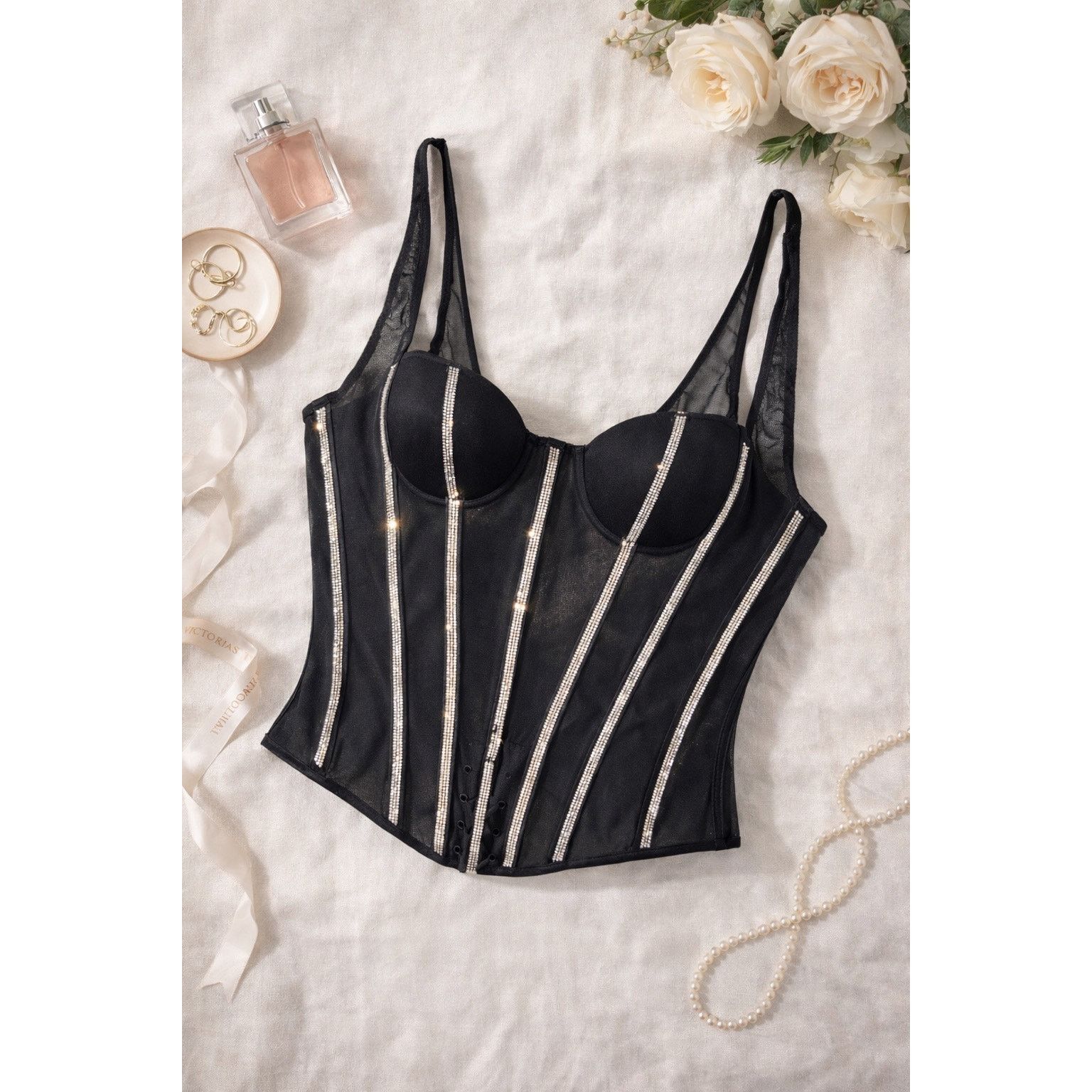 Victoria's Secret Victoria Secret NWT SZ M Black Rhinestone Mesh Corset Size M / US 6-8 / IT 42-44 - 1 Thumbnail
