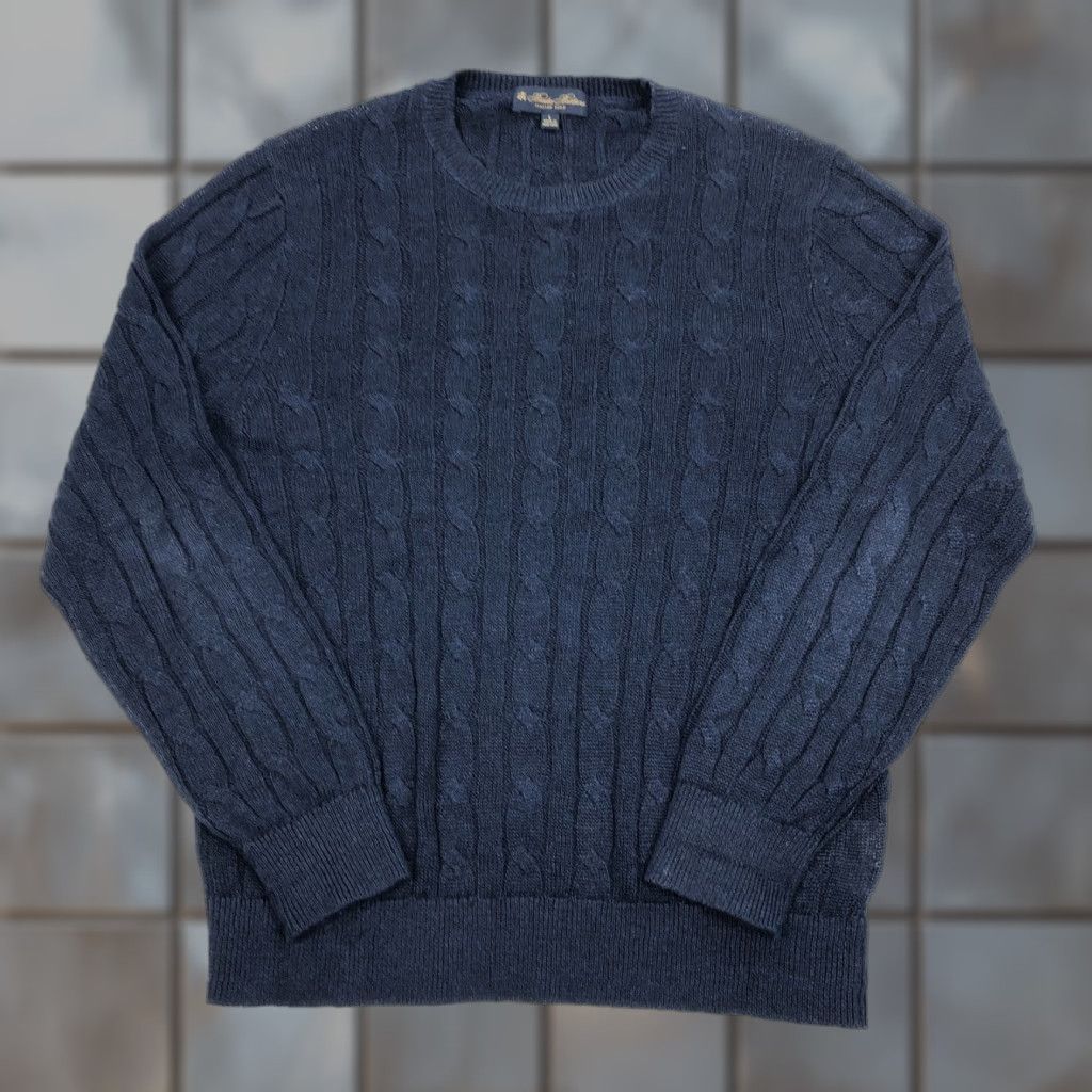 Brooks Brothers Brooks Brothers Men's L Navy Blue Cable Knit Crew Neck Pullover Sweater Italian Yarn Ribbed Trim Size US L / EU 52-54 / 3 - 1 Thumbnail