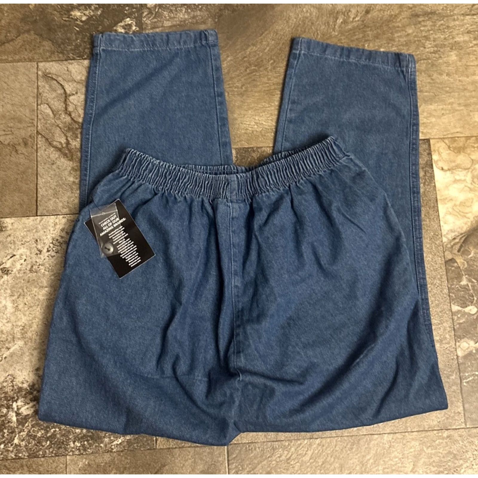 Vintage VINTAGE Woman Within Jeans Womens 16W Blue New Light Wash Denim Elastic waist Pockets Cotton Rise Size 29" - 2 Thumbnail