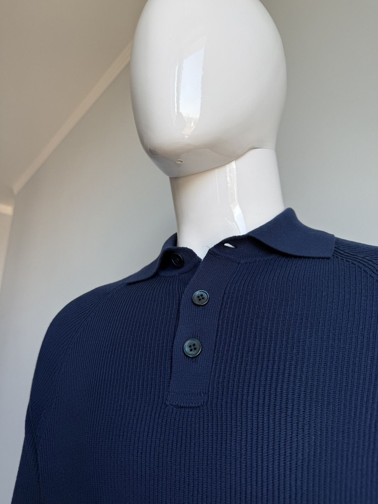 Brunello Cucinelli Brunello Cucinelli Knit Long-sleeved Navy Blue Polo Sweater Size US M / EU 48-50 / 2 - 11 Thumbnail