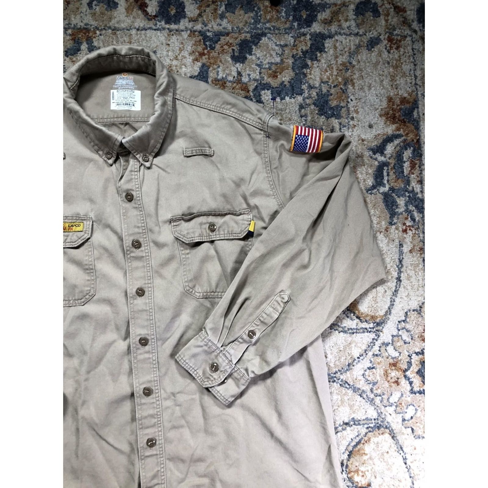 Vintage LAPCO FR Shirt Mens 2XLT Beige Twill Flame Resistant Long Sleeve Workwear Size US XXL / EU 58 / 5 - 4 Thumbnail