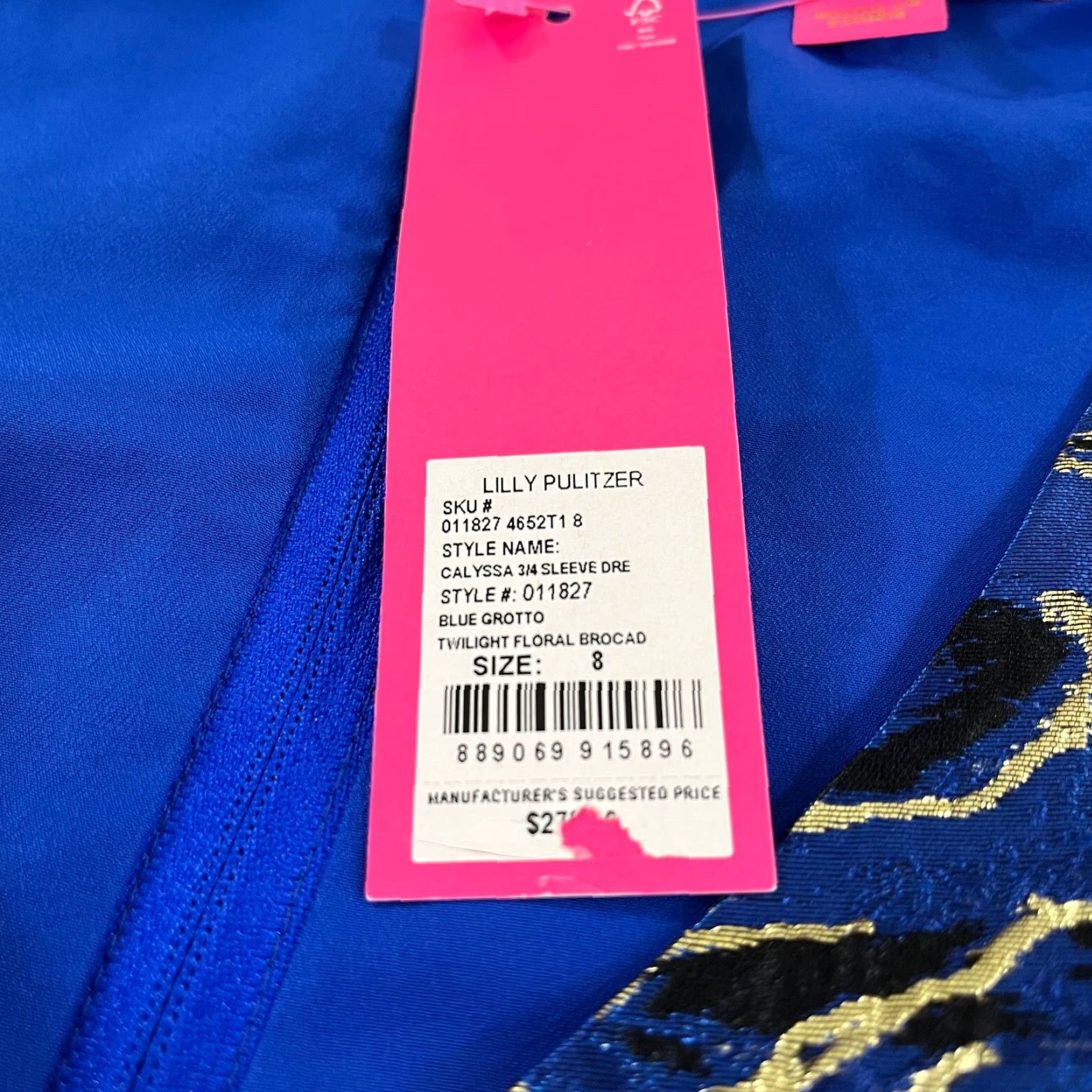 Lilly Pulitzer VINTAGE not applicable; proceed with Lilly Pulitzer Dress Women 8 Calyssa Blue Grotto Twilight Floral Brocade NEW Size M / US 6-8 / IT 42-44 - 4 Thumbnail