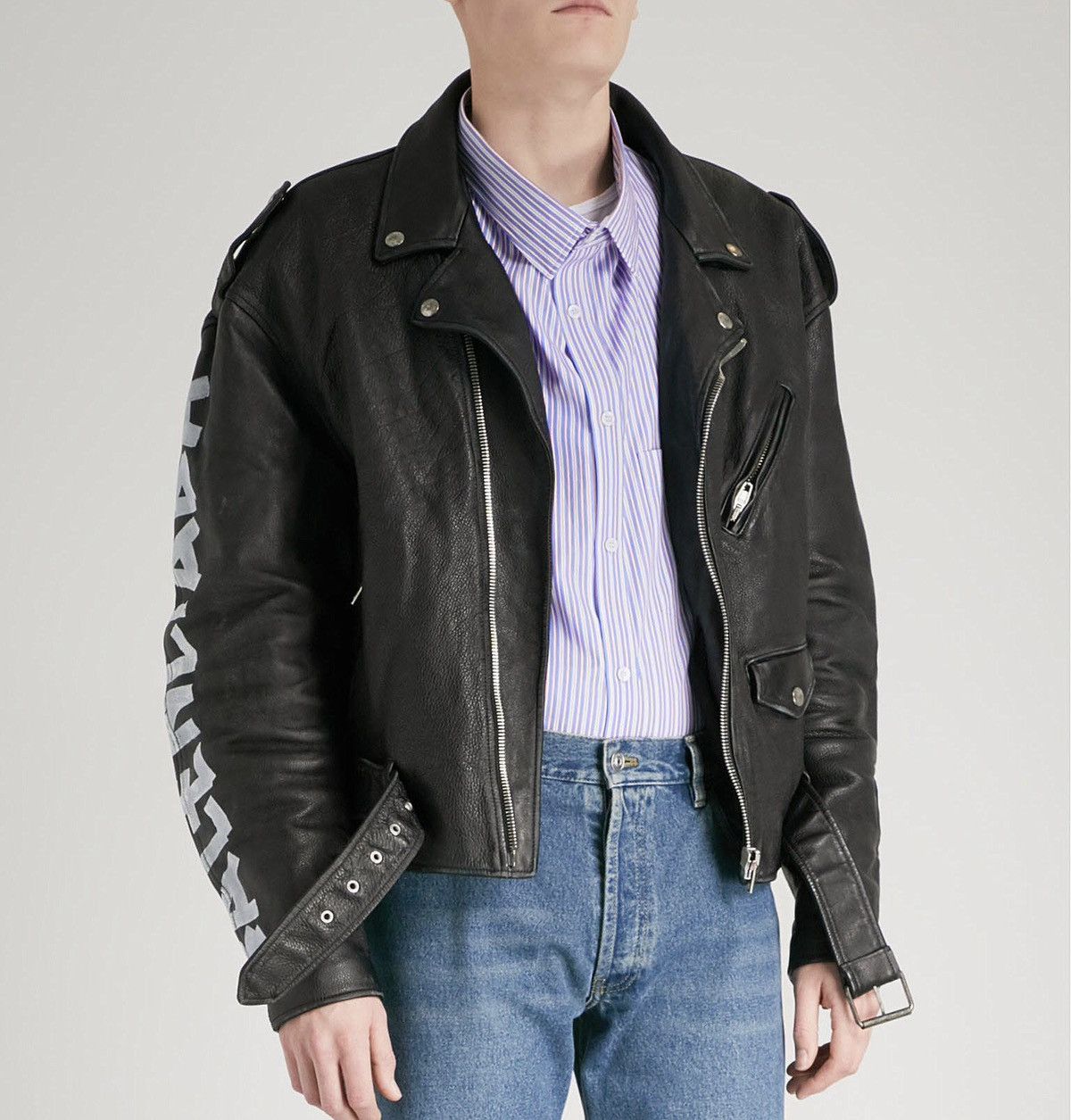 Balenciaga Balenciaga Painted Leather Biker Jacket Size US L / EU 52-54 / 3 - 6 Thumbnail