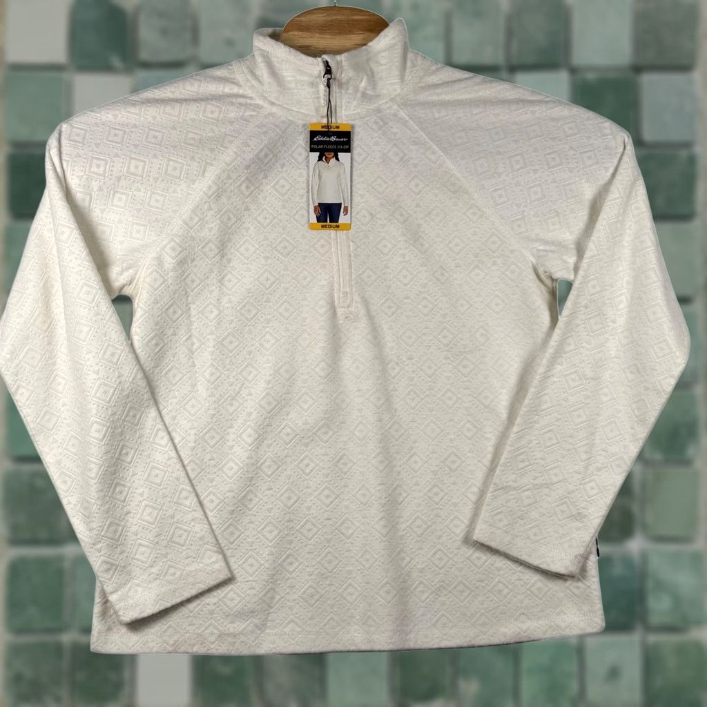 Eddie Bauer Eddie Bauer Womens M Polar Fleece 1/4 Zip Ivory Embossed Geo Gorpcore Cabin NWT Size M / US 6-8 / IT 42-44 - 1 Thumbnail