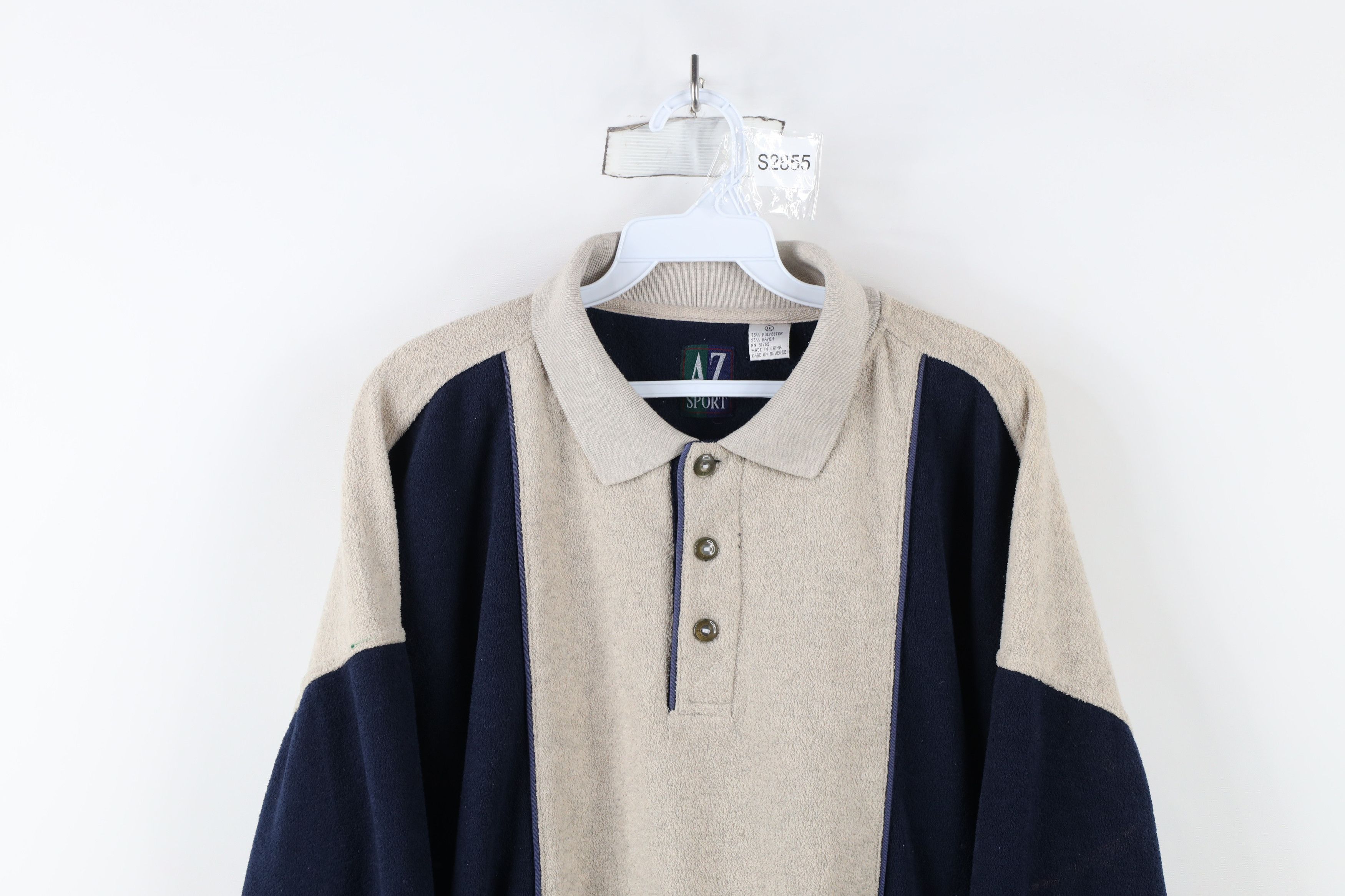 Vintage Vintage 90s Streetwear Block Terry Cloth Collared Sweater Size US XXL / EU 58 / 5 - 2 Thumbnail