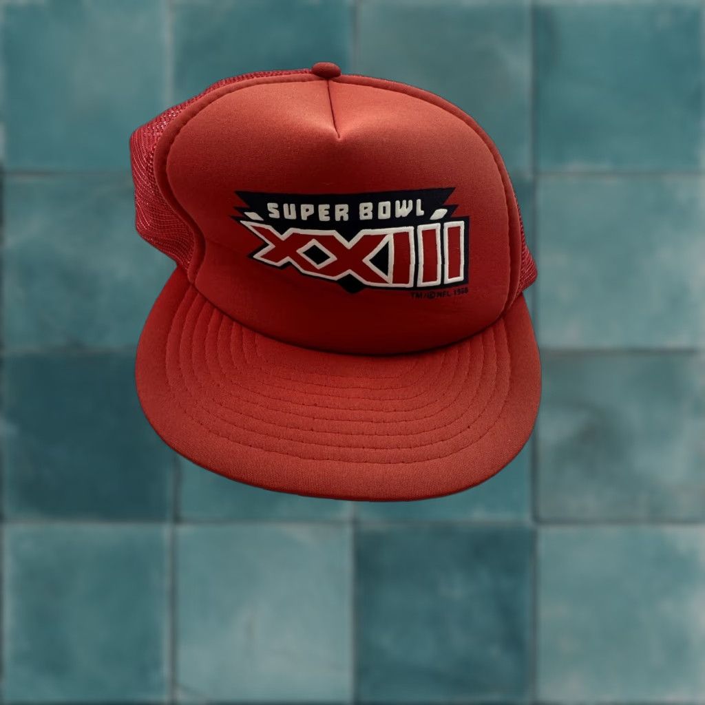 Vintage VINTAGE Super Bowl XXIII Hat Red NFL 1988 Winston Trucker Snapback Adjustable Strapped Boys Mens Size ONE SIZE - 1 Thumbnail