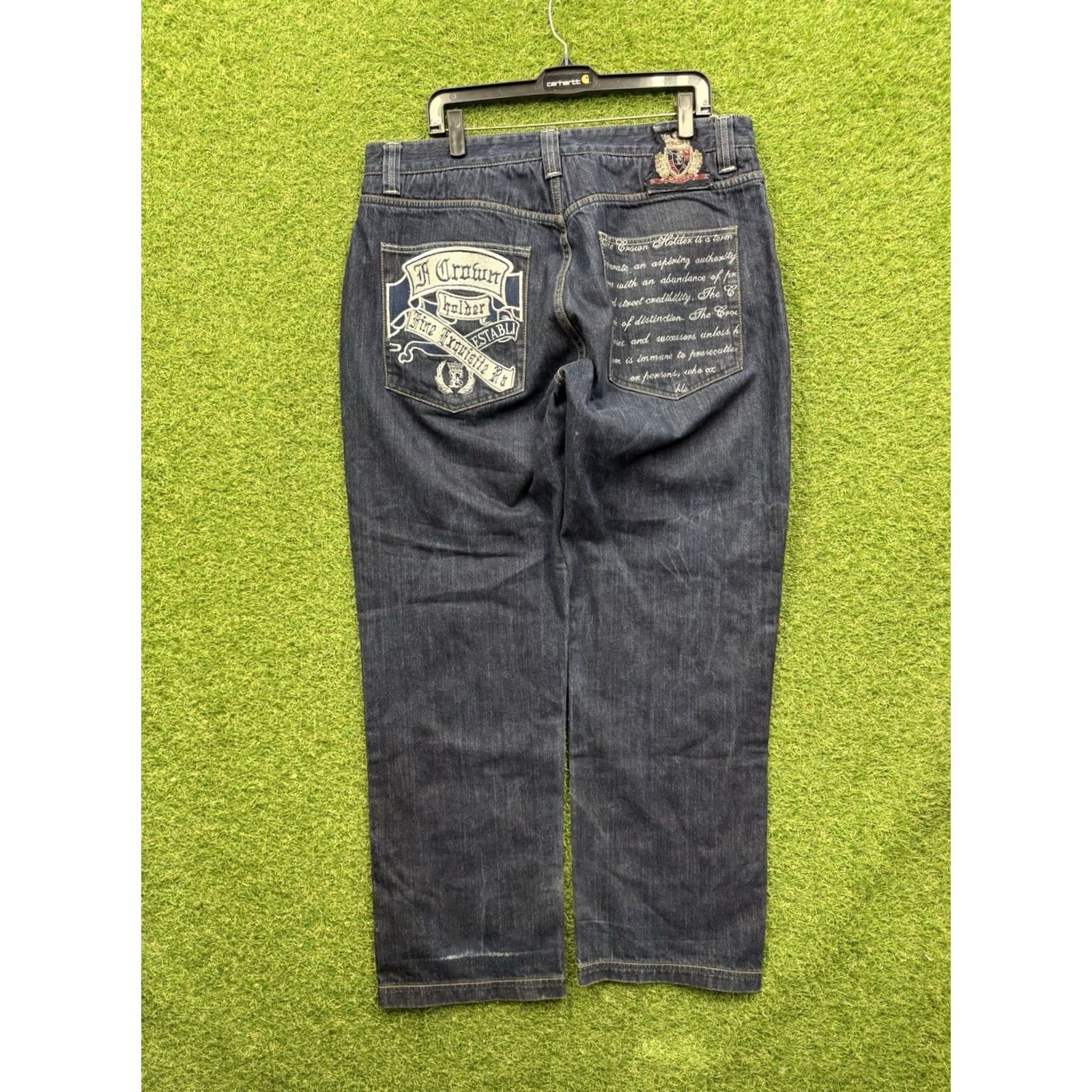 Vintage Crown Holder Jeans Mens 38 Denim Wide-Leg Dark Wash 5-Pocket Button Fly Vintage Crown Holder Regius Vestio Hip Hop Grunge Streetwear Y2K Mens Size US 38 / EU 54 - 2 Thumbnail