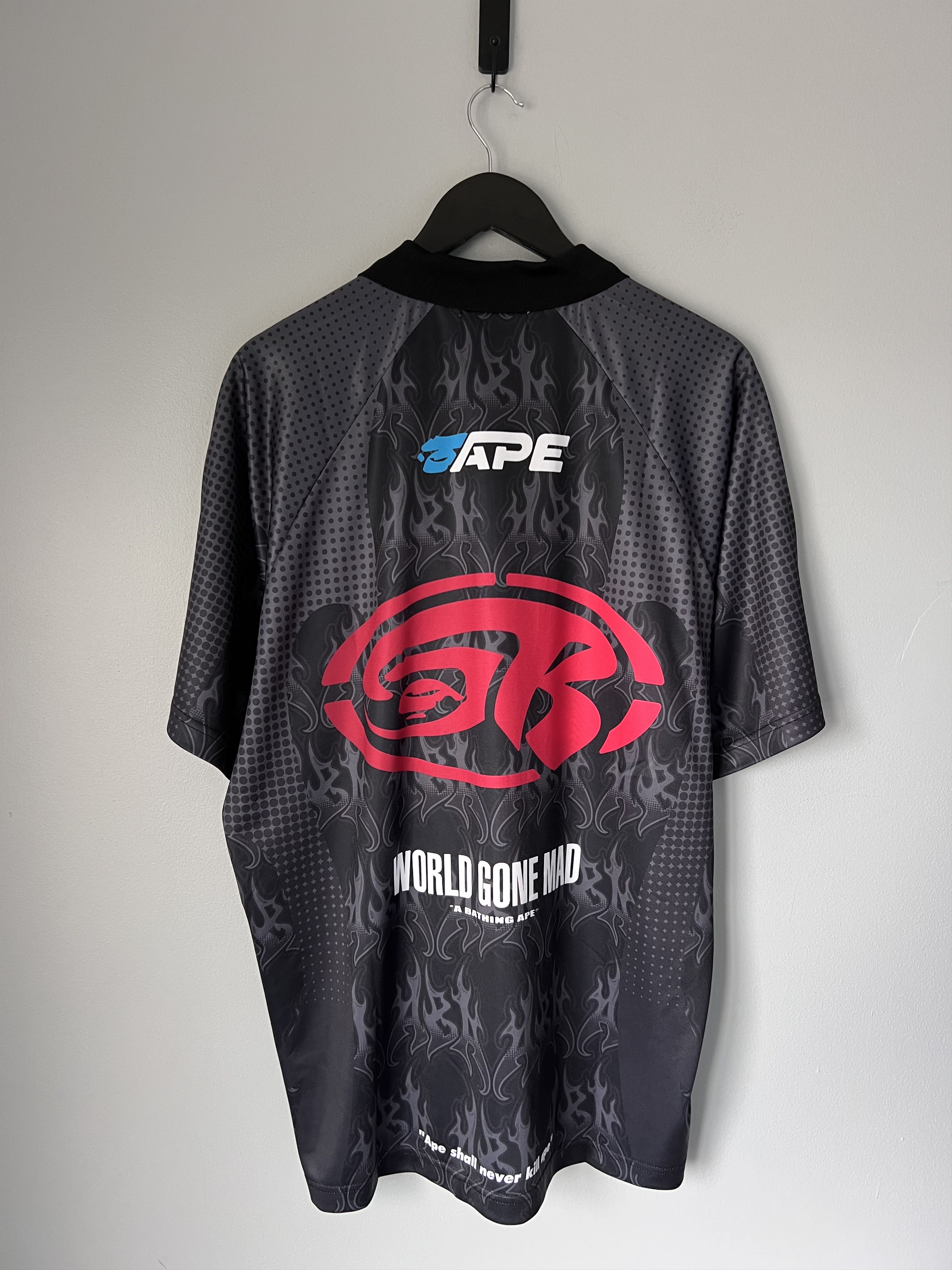 Bape Bape Flame Pattern Overall Half Zip Polo Jersey in Black Size US L / EU 52-54 / 3 - 6 Thumbnail
