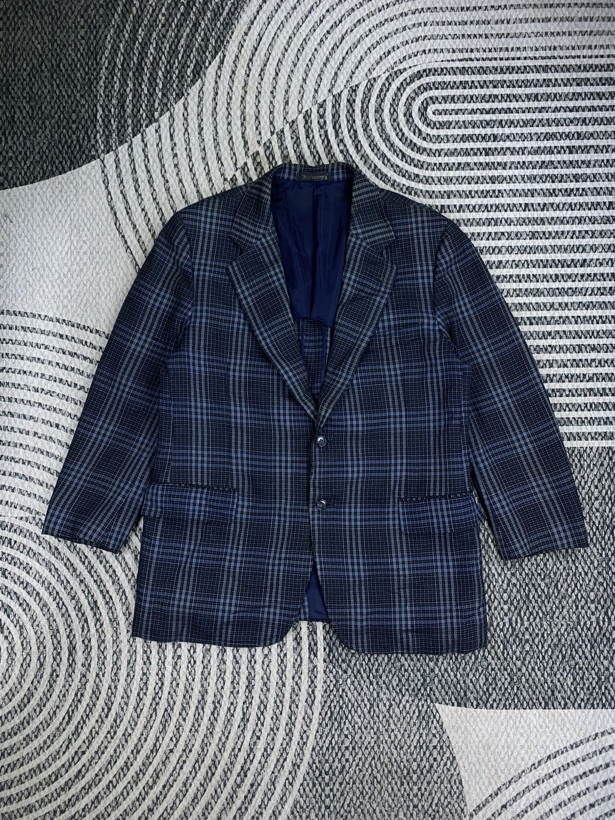 Burberry Vintage Burberrys Navy Plaid Double Button Blazer Jacket Size US M / EU 48-50 / 2 - 1 Thumbnail