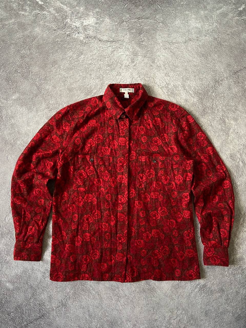 Celine Celine Floral Red Rose 90's shirt Size L / US 10 / IT 46 - 1 Thumbnail