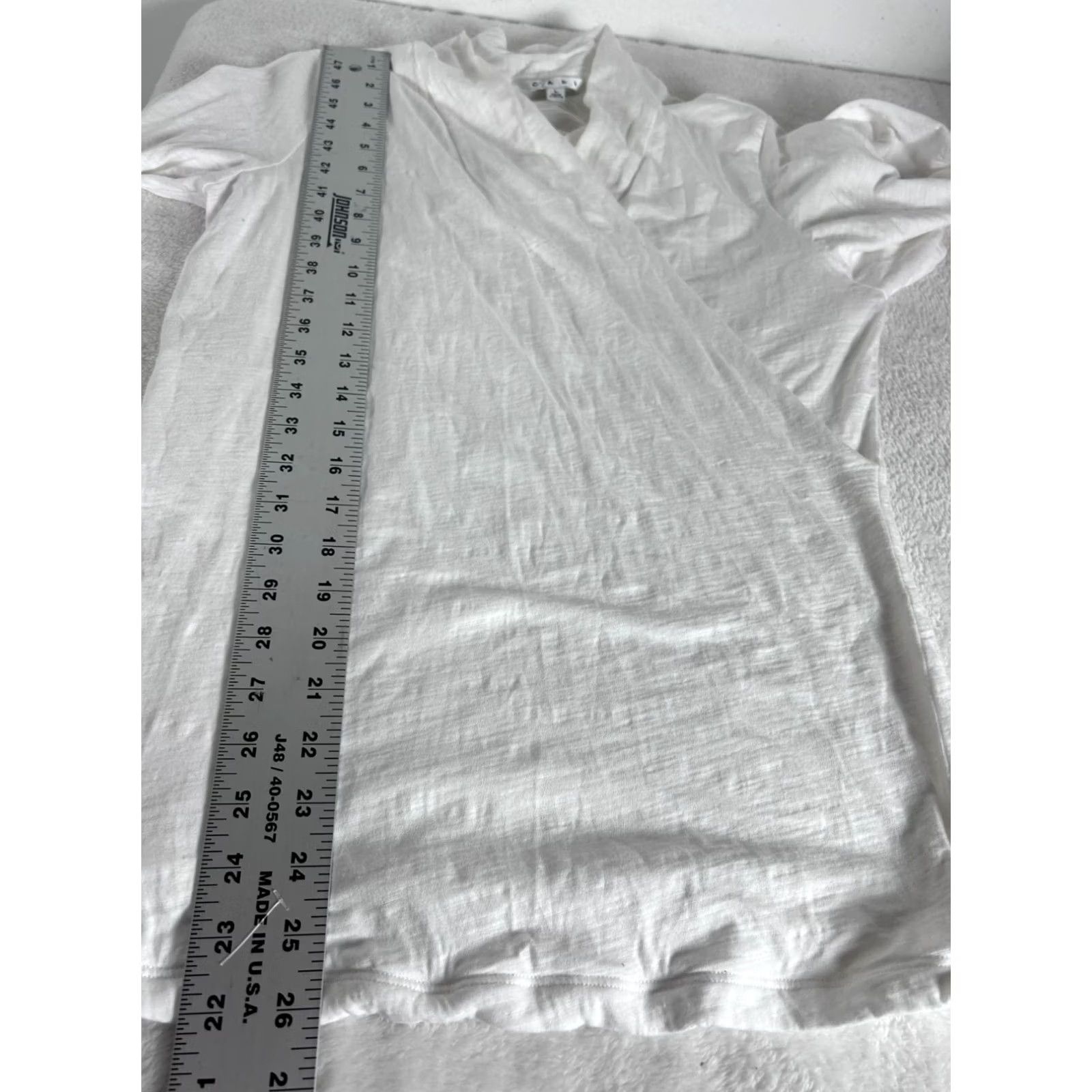 Vintage Cabi Womens White Long Sleeve Blouse Large Lightweight 100% Cotton Faux Wrap Top Size L / US 10 / IT 46 - 7 Thumbnail