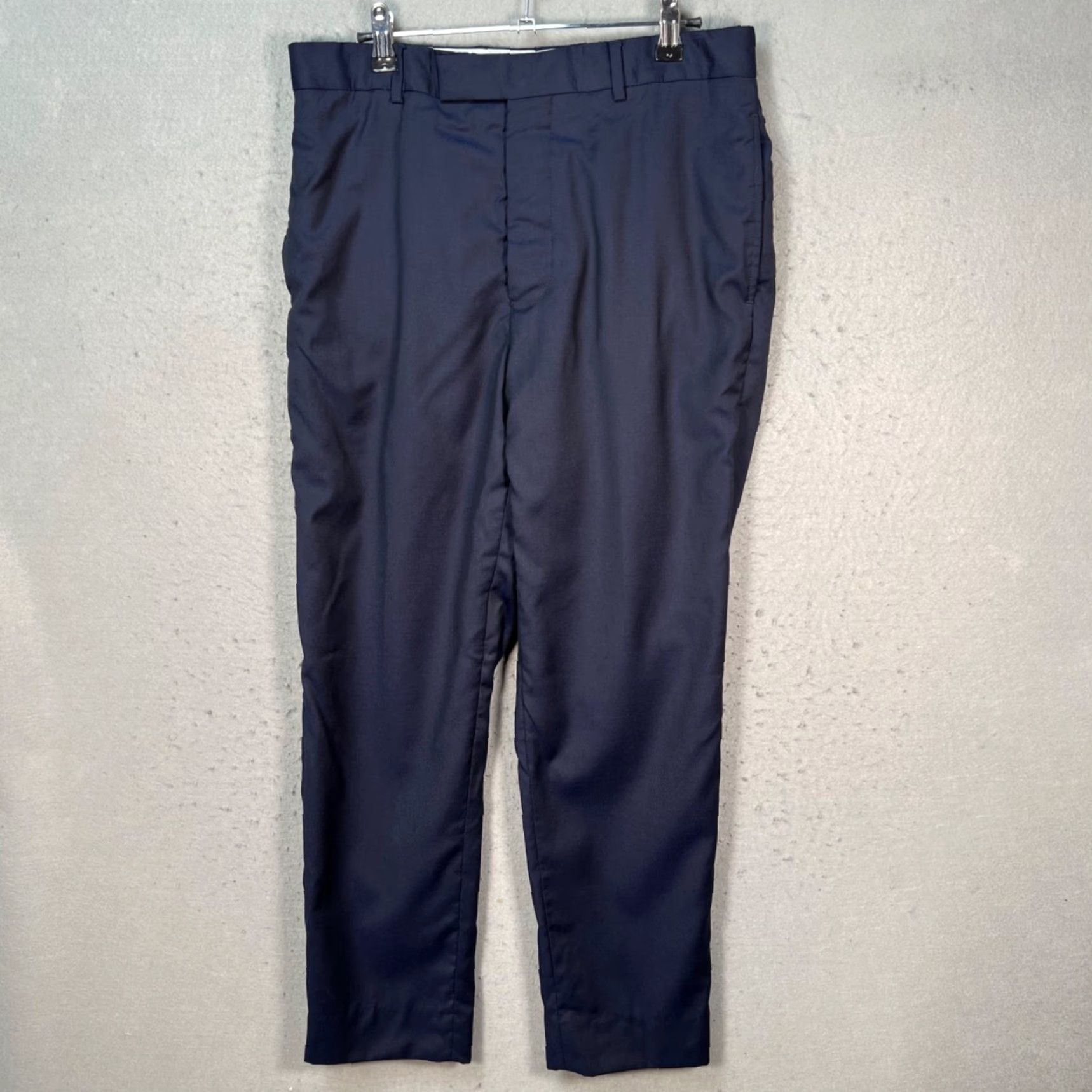 Vintage Officine Generale Mens 46 Blue Wool Dress Pants Tapered Leg Flat Front Regular Waist 31in Dress Pants Size US 30 / EU 46 - 2 Thumbnail