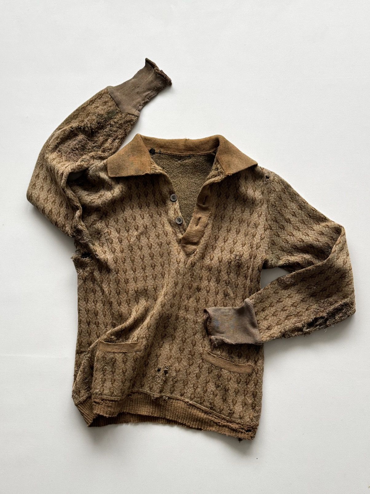 Vintage 1930s German Thrashed Avant Garde Wool Knit Sweater Size US S / EU 44-46 / 1 - 1 Thumbnail