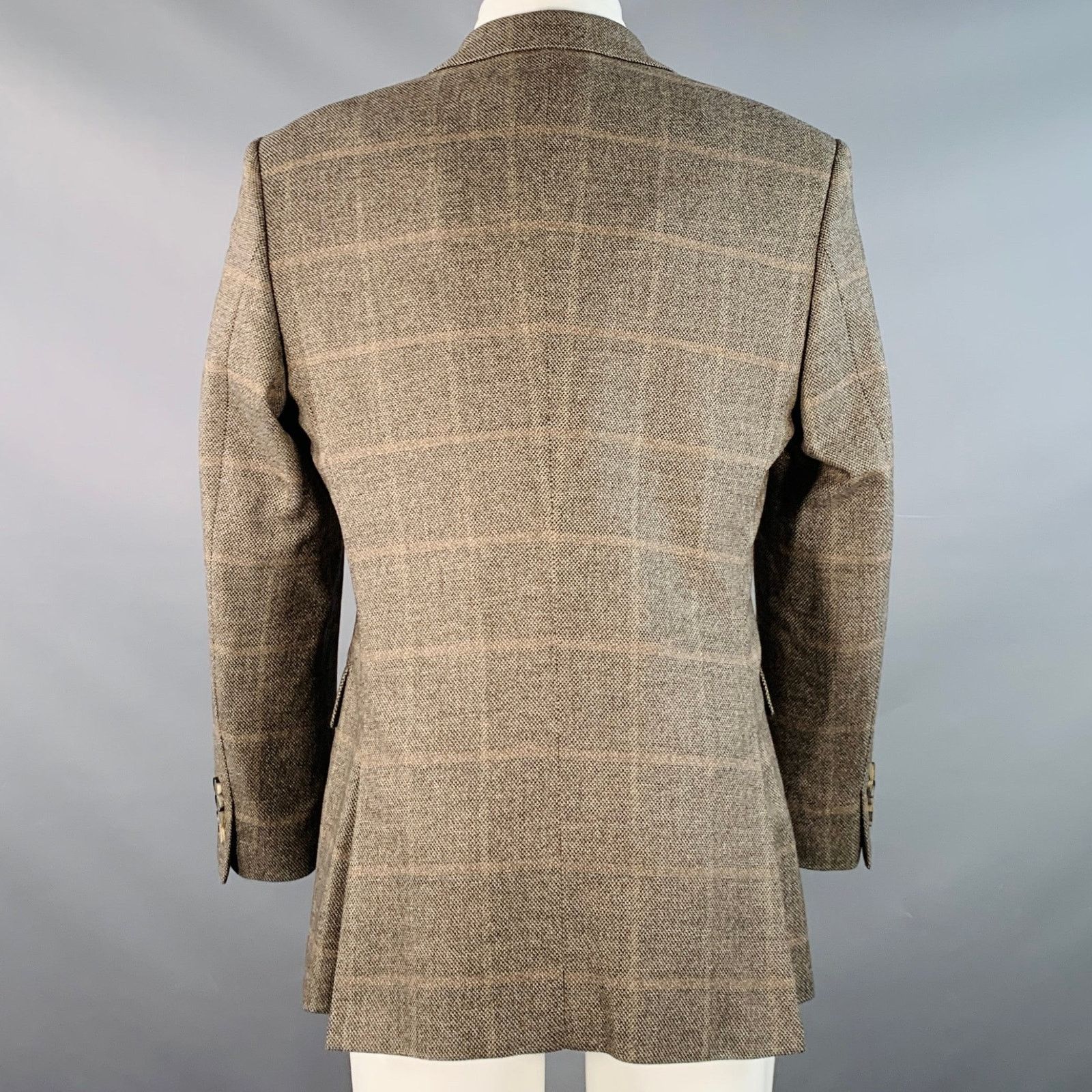 Brown Black Virgin Wool Cashmere Windowpane Sport Coat