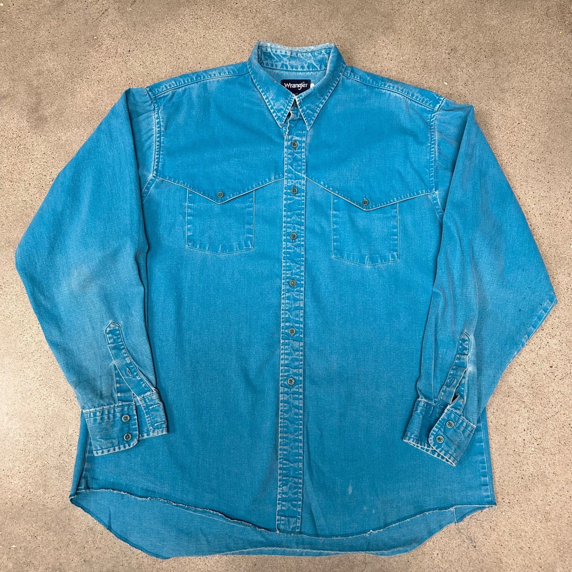 image of Vintage Wrangler Brushpopper Button Up Shirt in Teal, Men's (Size XL)