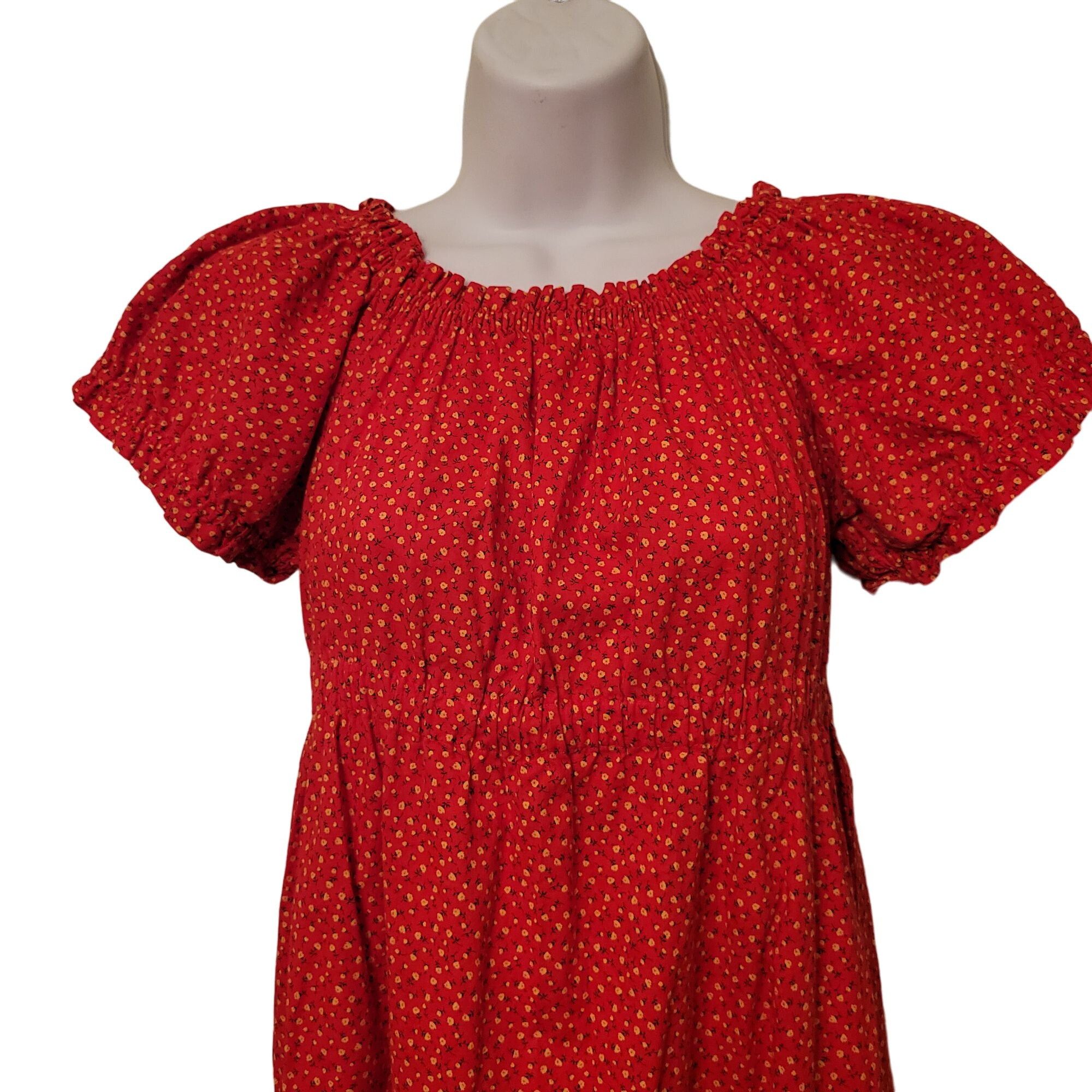Vintage Vintage Red Calico Floral Puff Sleeve Maxi Dress Modest Prai Size S / US 4 / IT 40 - 2 Thumbnail