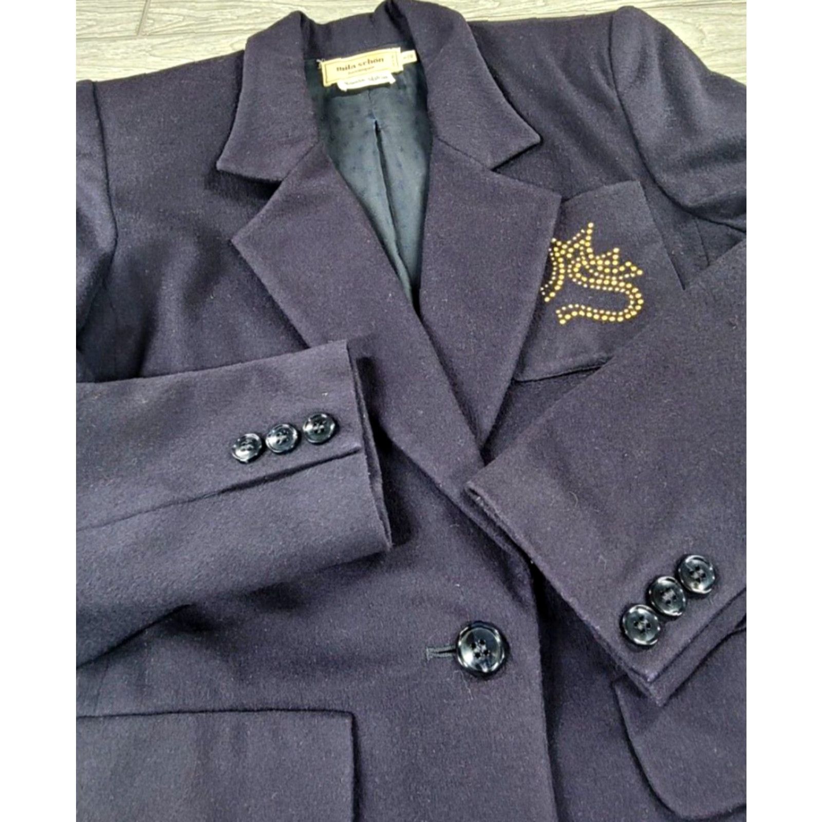 Vintage VINTAGE Mila Schon Blazer Women Wool Beaded Logo 70s 80s 90s Paris Italy Sz 6/40 Blue S/L Regular Buttons Size M / US 6-8 / IT 42-44 - 3 Thumbnail