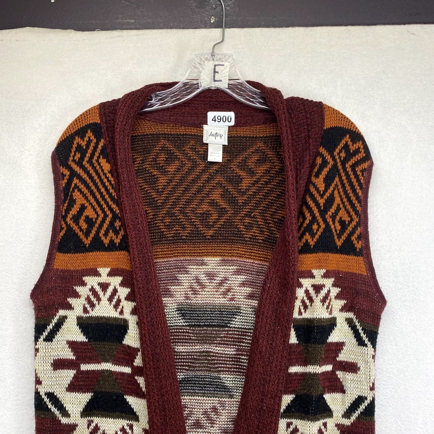 Vintage VINTAGE Daytrip Women's Kimono Vest Duster Coatigan Sleeveless Tribal Geometric Pattern Small Red Orange Casual Summer Spring Fall Women's Size S / US 4 / IT 40 - 3 Thumbnail