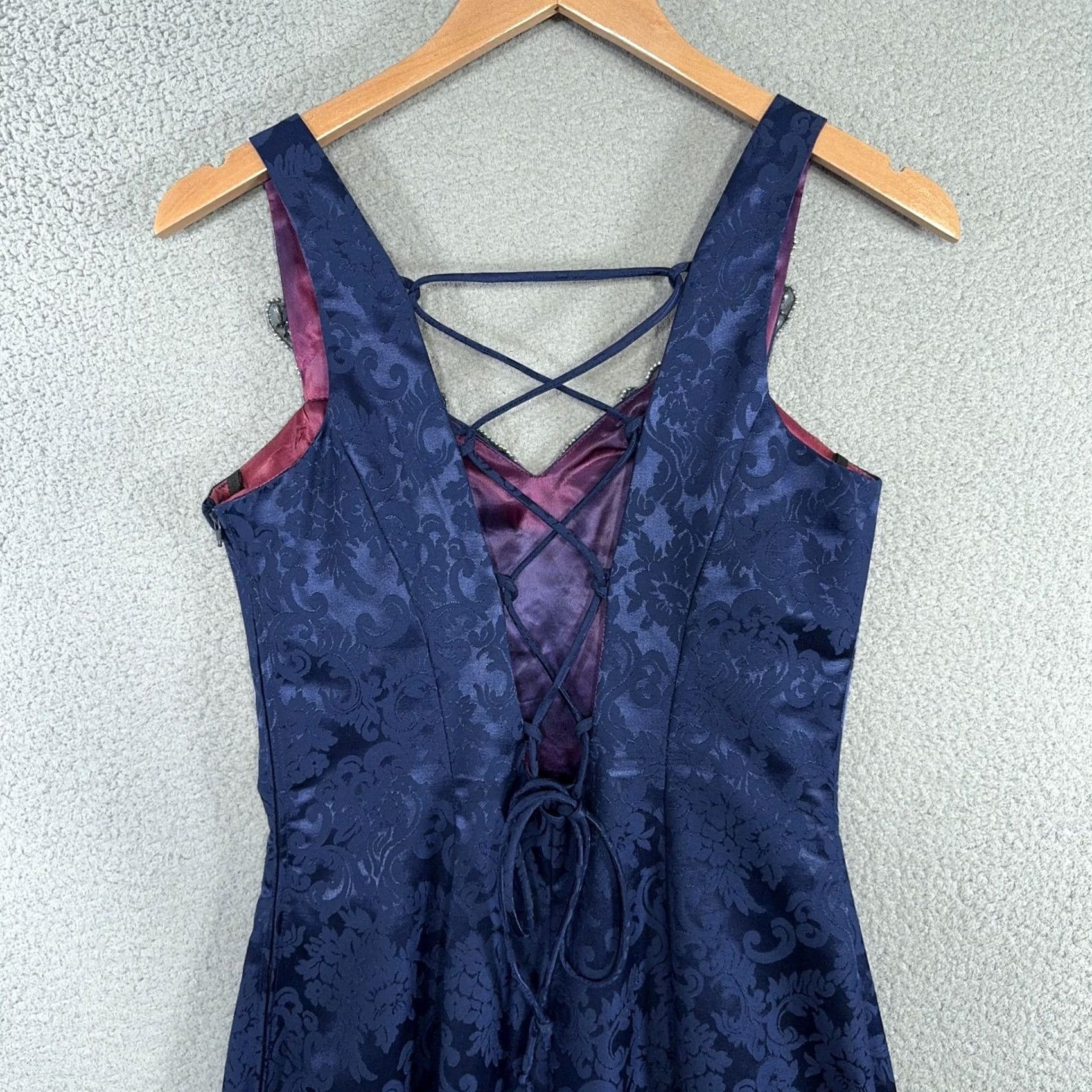 Jessica McClintock VINTAGE Jessica McClintock Dress Womens 9/10 Blue Jacquard Beaded Prom Gown Maxi Damask Sequin Formal Evening 90s Mens? Size L / US 10 / IT 46 - 4 Thumbnail