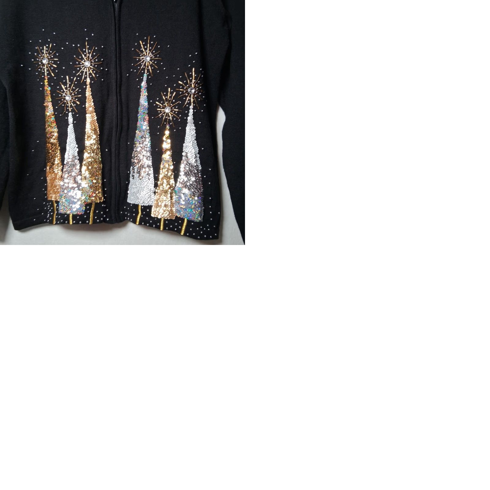 Vintage Berek Cardigan Sweater L Black Beaded Sequins Christmas Pine Tree Winter Womens Size L / US 10 / IT 46 - 9 Thumbnail